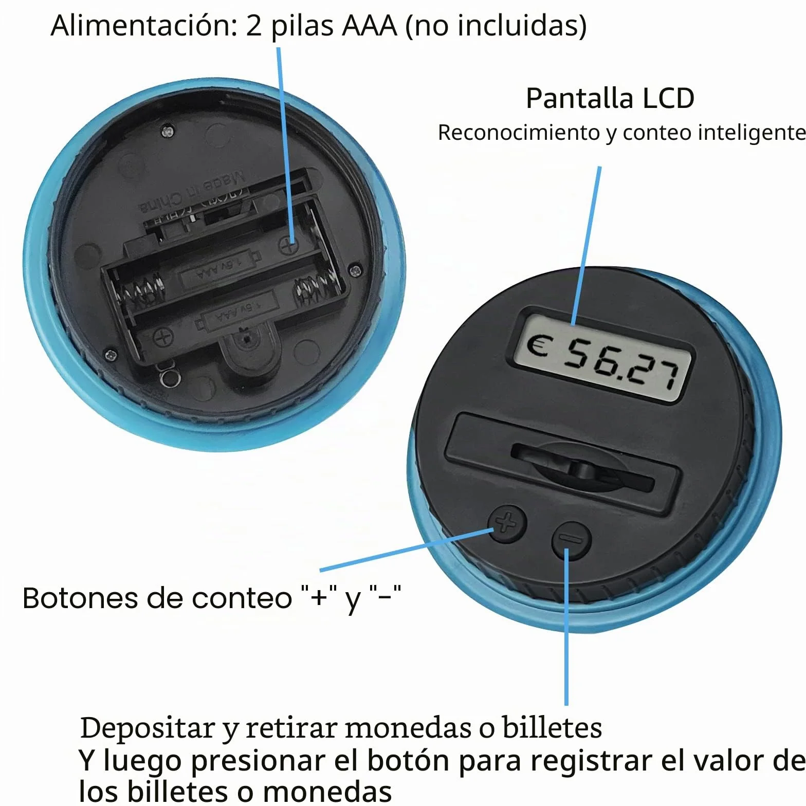 Hucha Electrónica Adulto con Pantalla LCD, Contador Automático de Monedas Euros, Alcancía Digital Transparente Gran Capacidad Caja de Dinero (1.8L)