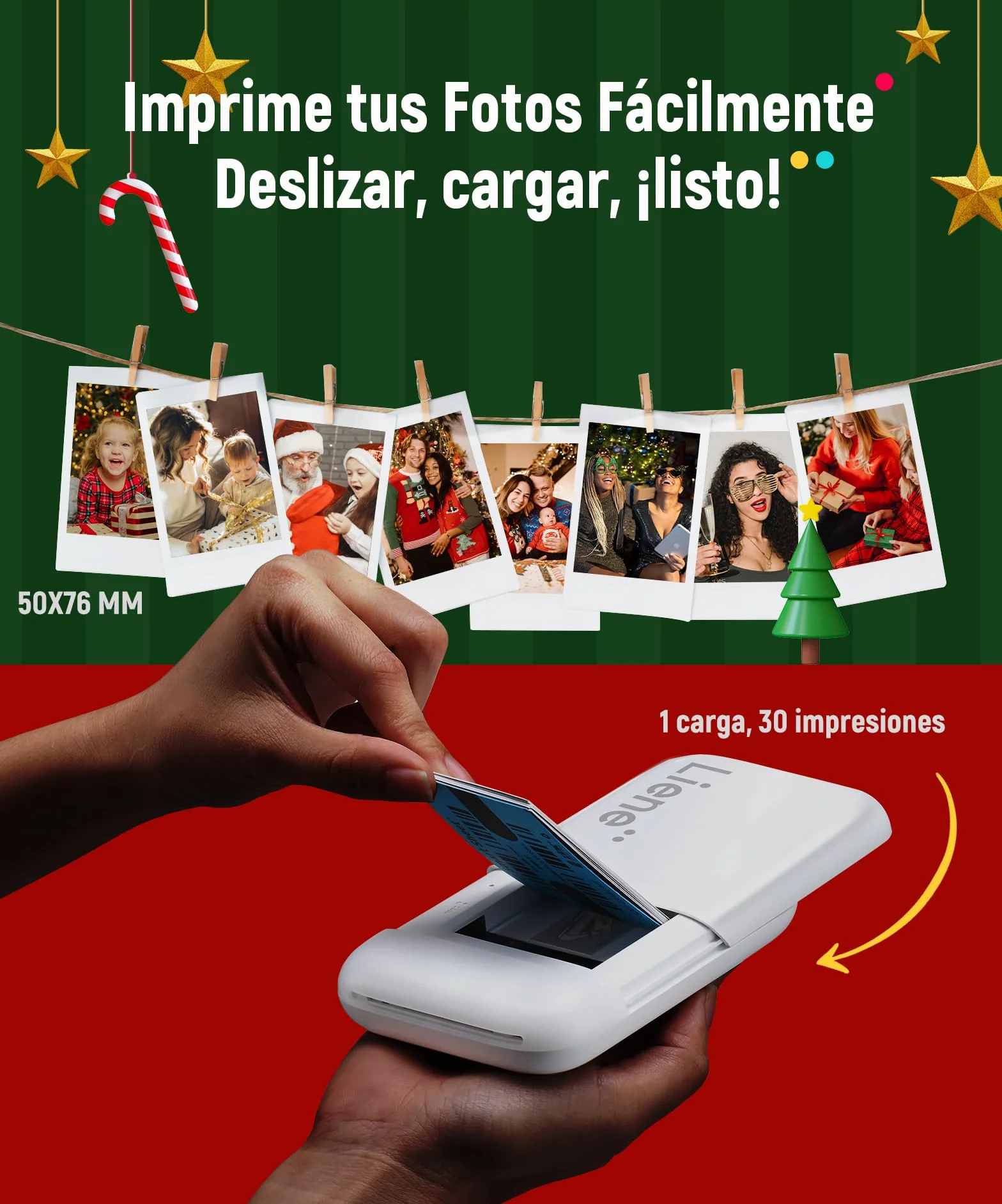 Liene Pearl K100 Mini Impresora Fotográfica instantánea, Bluetooth Impresora Movil Portatil con 50 Zink Papeles Fotográfico Adhesivos, 2x3, para iOS/Android Smartphone, Blanco