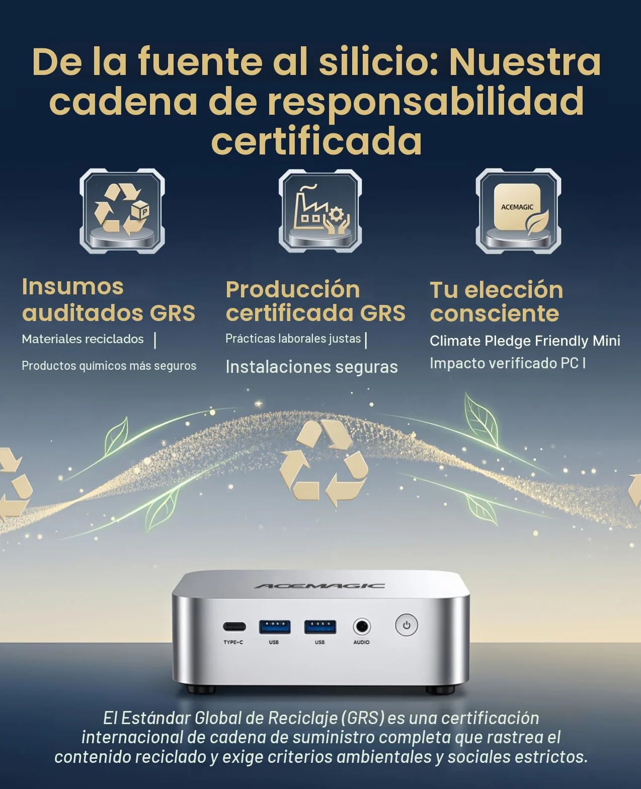 ACEMAGICIAN Kron Mini K1 Mini PC, AMD Ryzen R2544, Windows 11 Pro Mini PC(4C/8T,3.7 GHz), 8GB DDR4 256GB M.2 SSD, Mini Ordenador De Sobremesa para Negocios Oficina en Casa