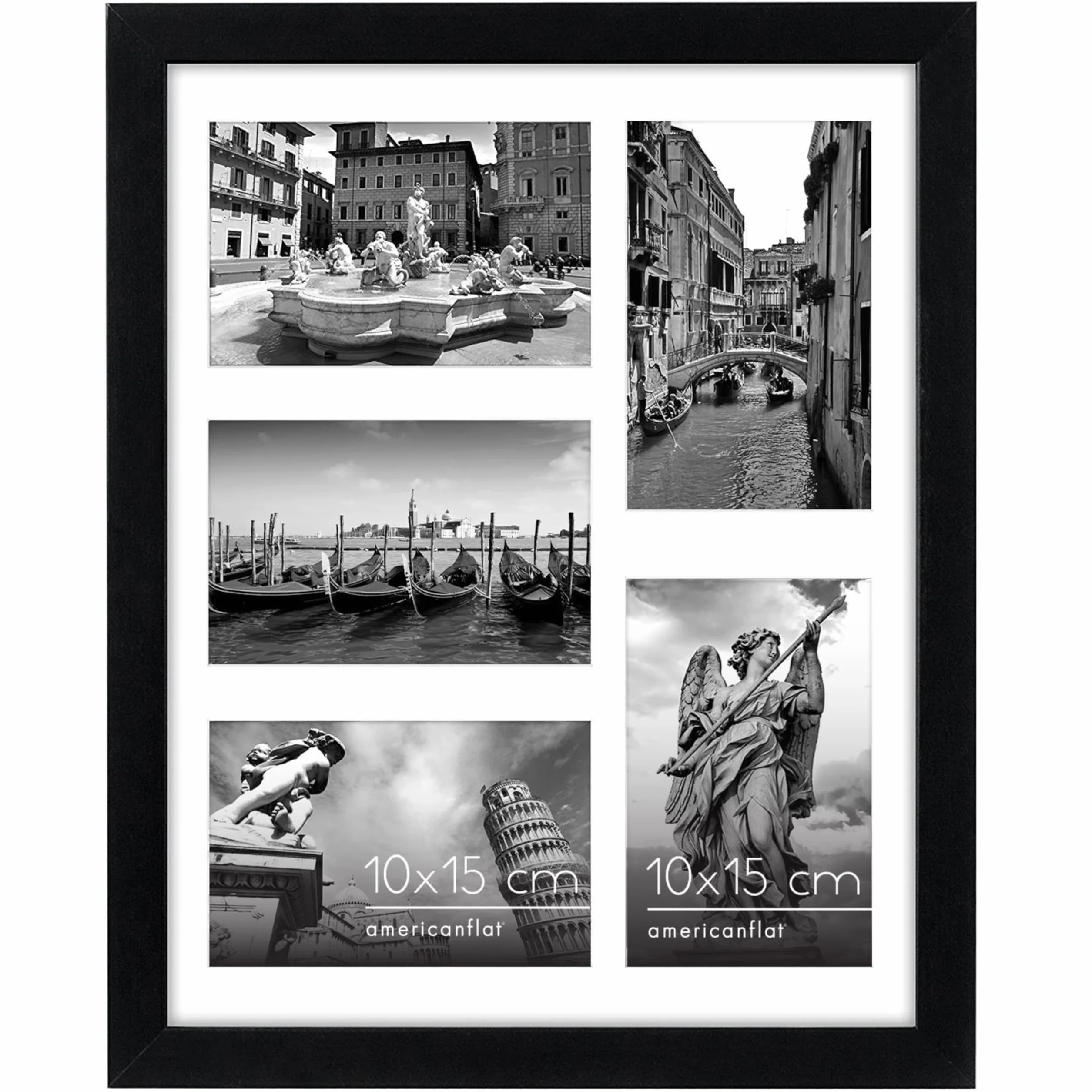 Americanflat Portafotos Multiple 28x36 cm Negro - Marco de Fotos 10x15 cm para 5 Fotos - MDF con Vidrio