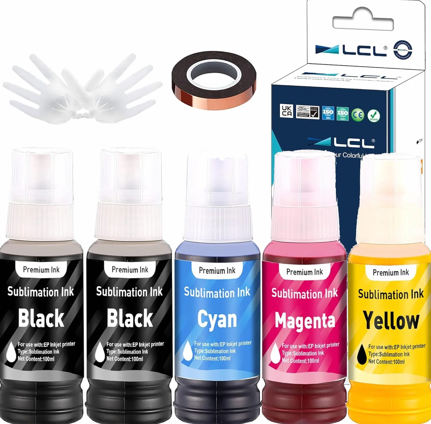 LCL 500ml Recambio de Tinta de sublimación Reemplazo para Epson EcoTank ET-2700 ET-2750 ET-2751 ET-2756 ET-3700 ET-2850 for Heat Transfer Mug, Tumbler, T Shirts(Autofill/Upgrade Version/ICC Free)