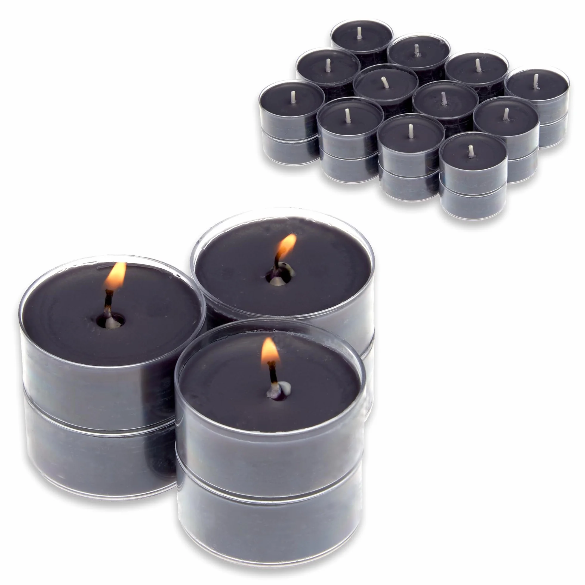 Candelo Juego de 24 velas perfumadas Ambientales – Black Rose – Velas perfumadas – Velas de té en funda de plástico cada 3,8 x 1,7 cm – 4 horas de combustión – Velas de té negras