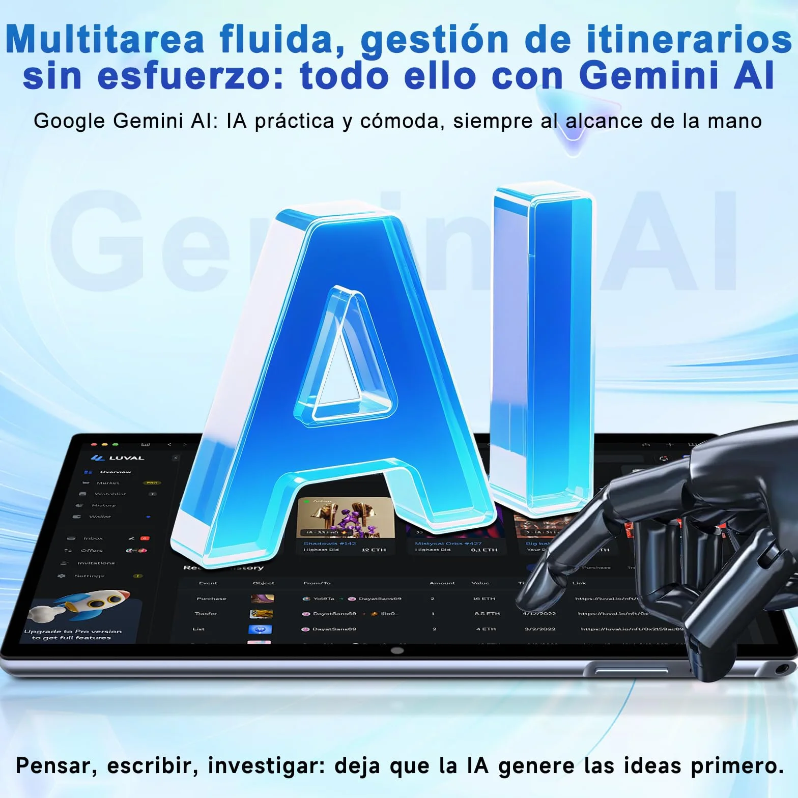 Tablet 10 Pulgadas Android 15 Gemini AI 30GB RAM 128GB ROM Octa-Core 2.0GHz 8000mAh 5G WiFi 6 BT 5.0 con Teclado y Ratón Gris