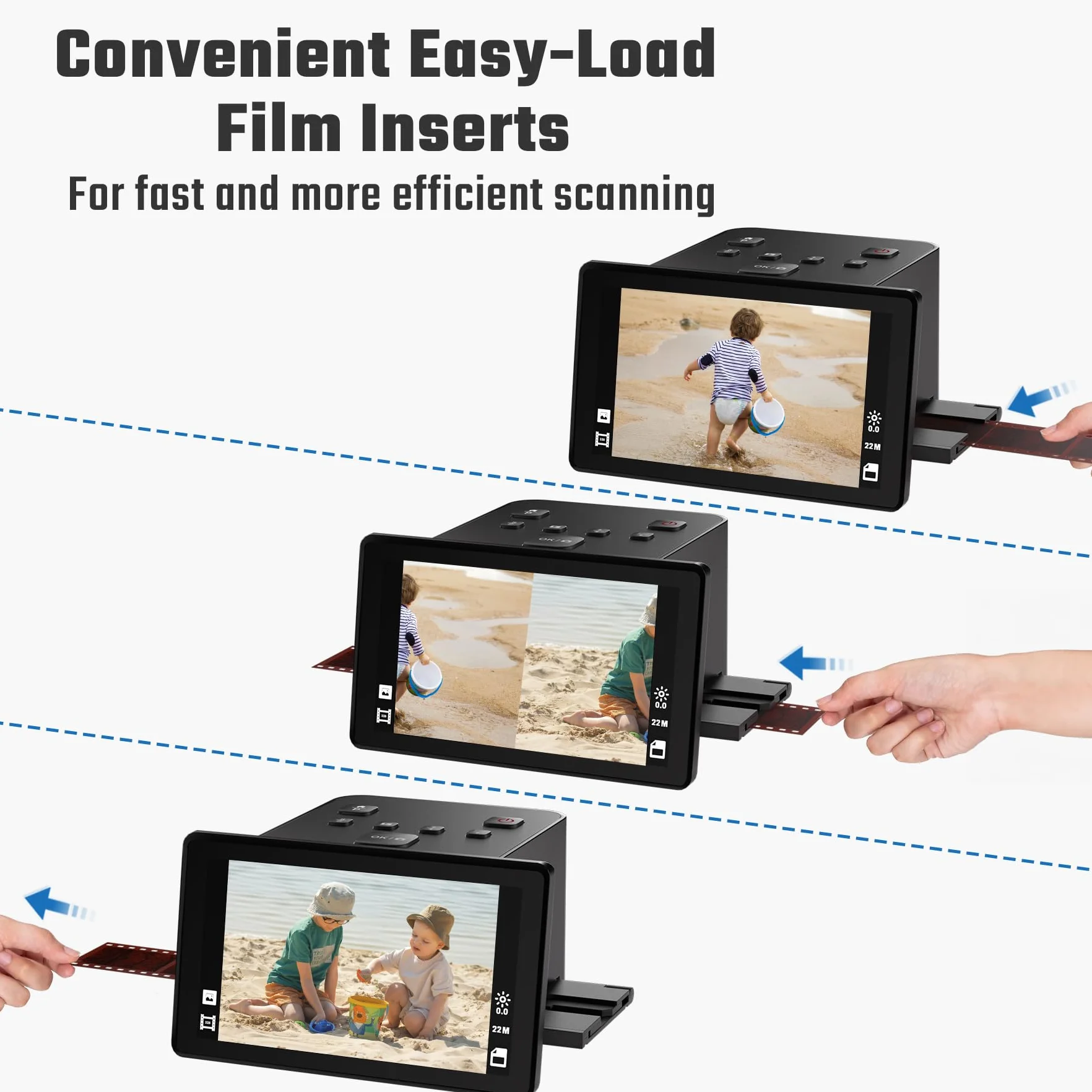 Escáner digital de película y diapositivas con gran pantalla LCD de 5 pulgadas, escáner de diapositivas para digitalizar escáner negativo, convierte 135, 126 KPK, 110 negativos y película Super 8 a 22
