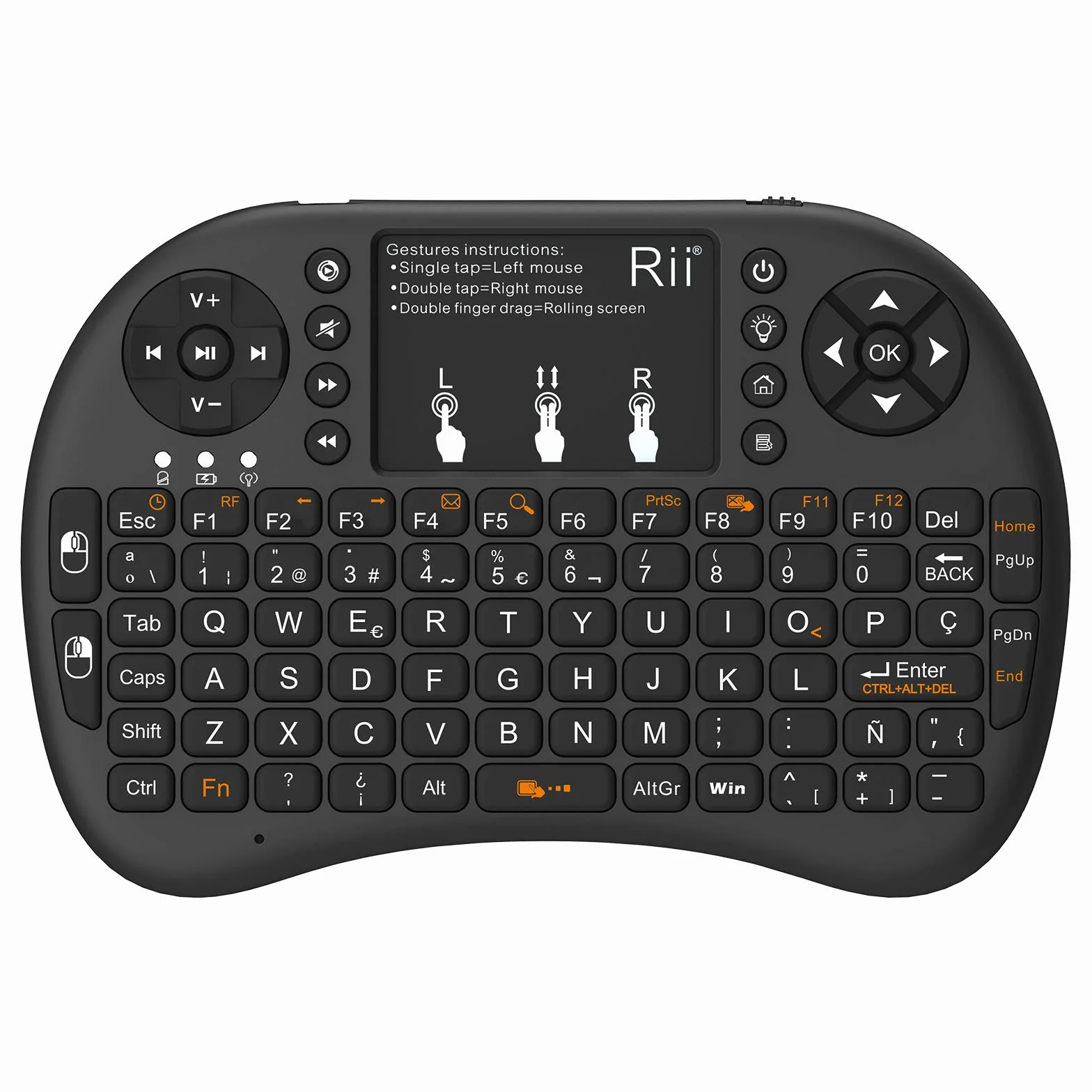 Rii i8+ Multimedia Mini Teclado inalámbrico 2.4Ghz con touchpad Integrado, retroiluminación Led y batería Recargable de Litio-IO