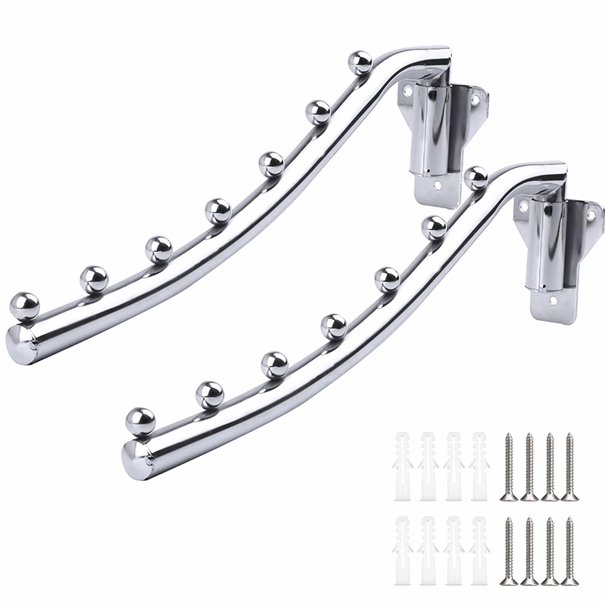 2 Colgador de Ropa Montado Pared, Perchero de Pared Plegable Acero, Metal Colgador de Ropa Montado Pared Percha Ganchos Giratoria Acero Inoxidable Con Brazo Basculante Para Lavandería, Baño, Balcón