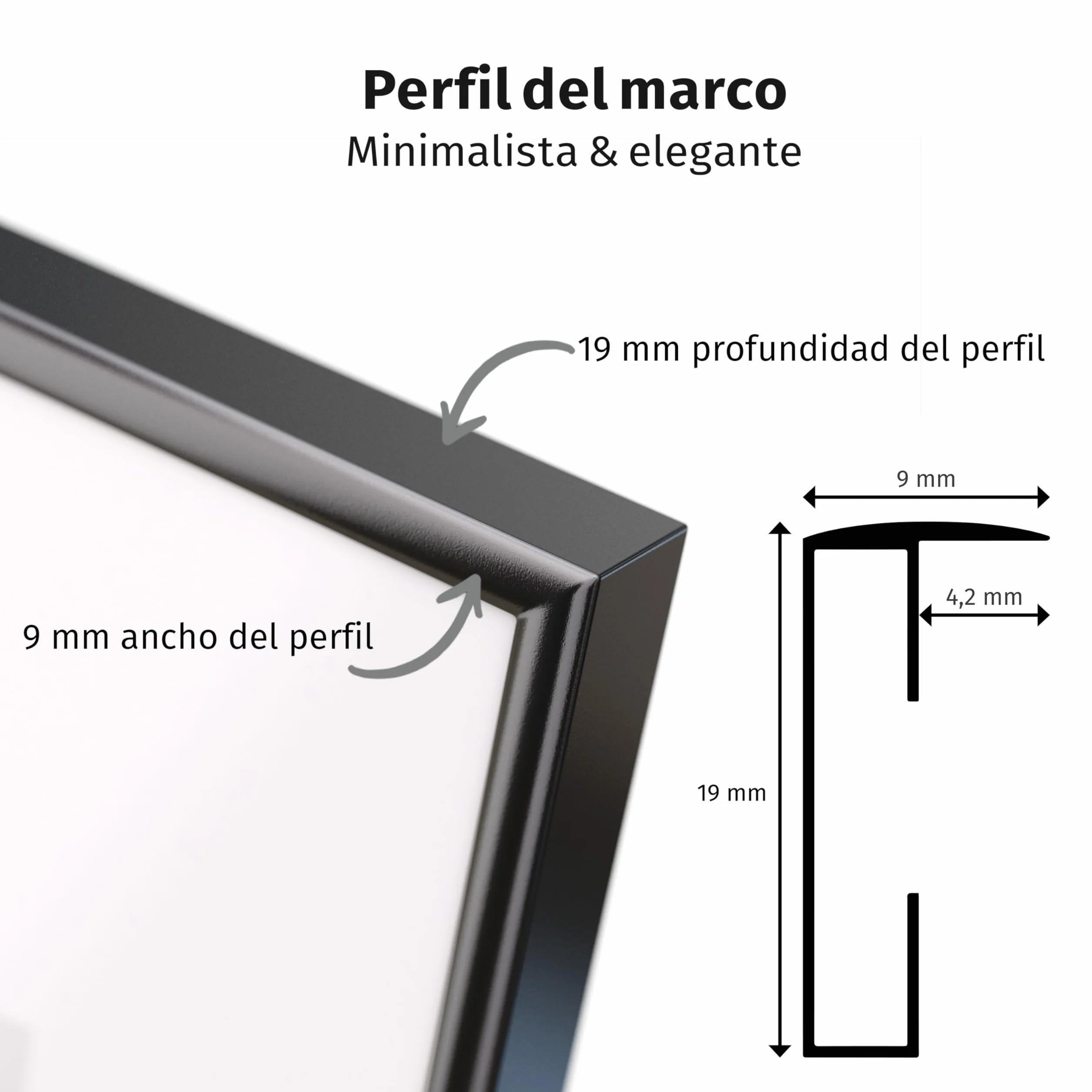 Marco de fotos 40 x 50 cm aluminio negro mate perfil extrafino cristal acrílico irrompible