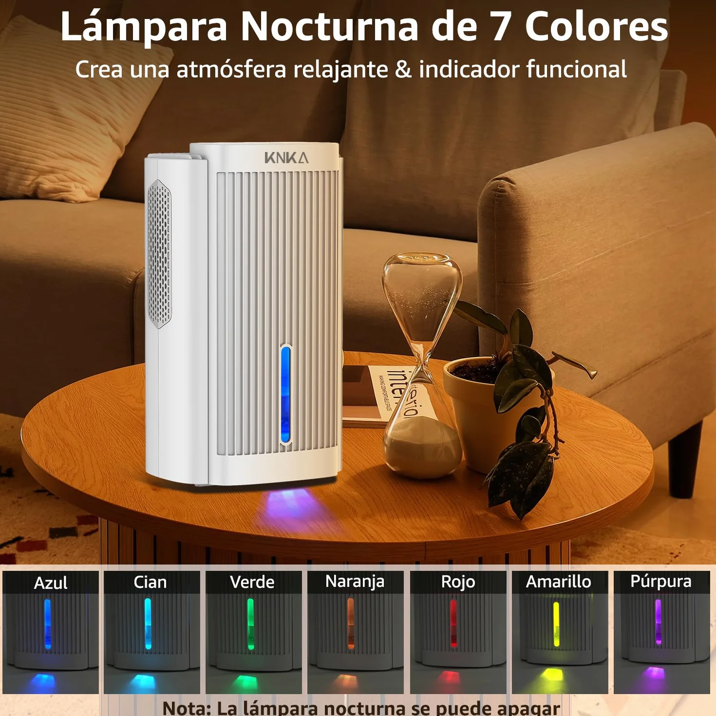 KNKA Deshumidificador eléctrico 1,1 L 28 dB con apagado automático y modo de suspensión