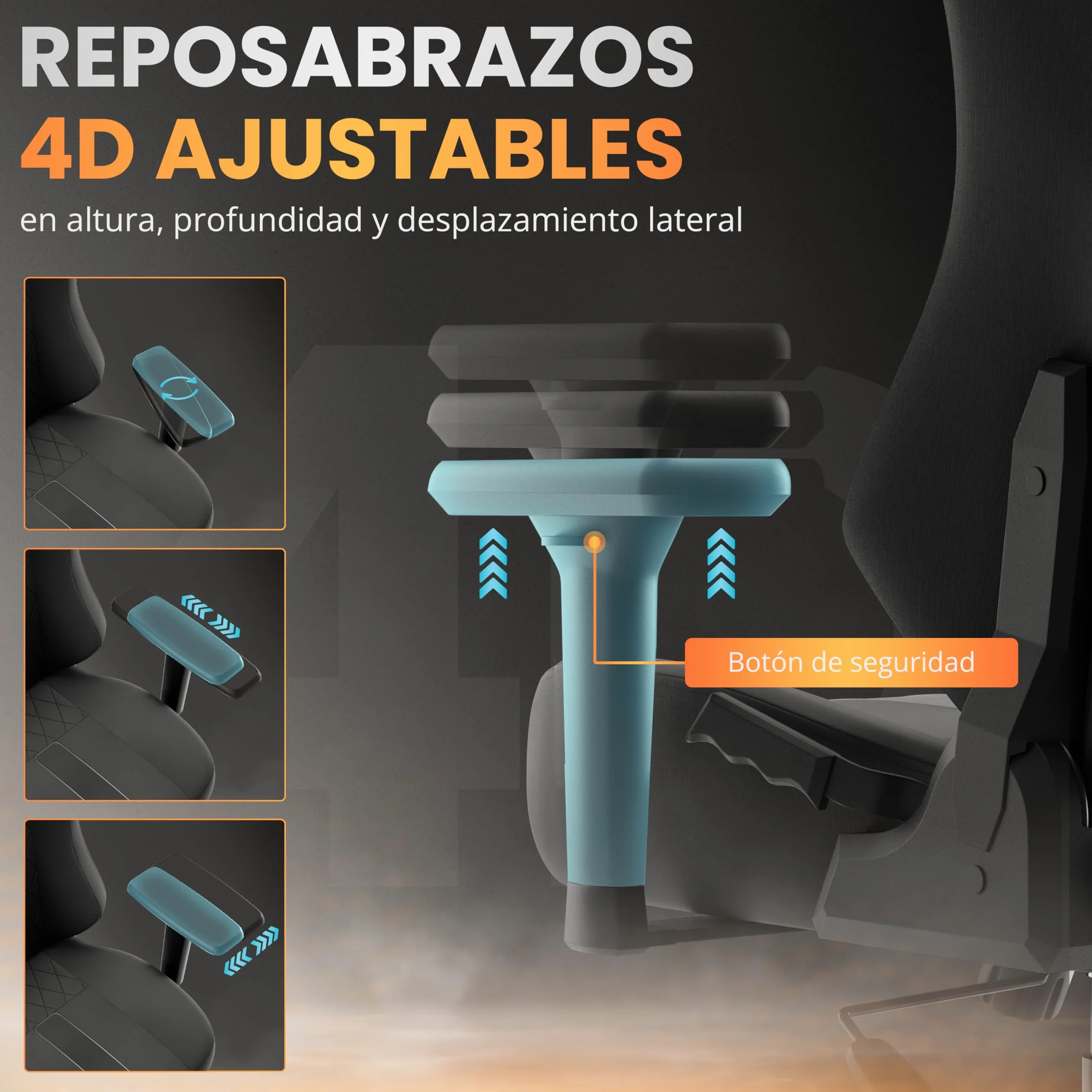 Silla Gaming Premium Ergonómica Reclinable 160° Cojín Viscoelástico Reposabrazos 4D Base Hierro Reforzada Negra