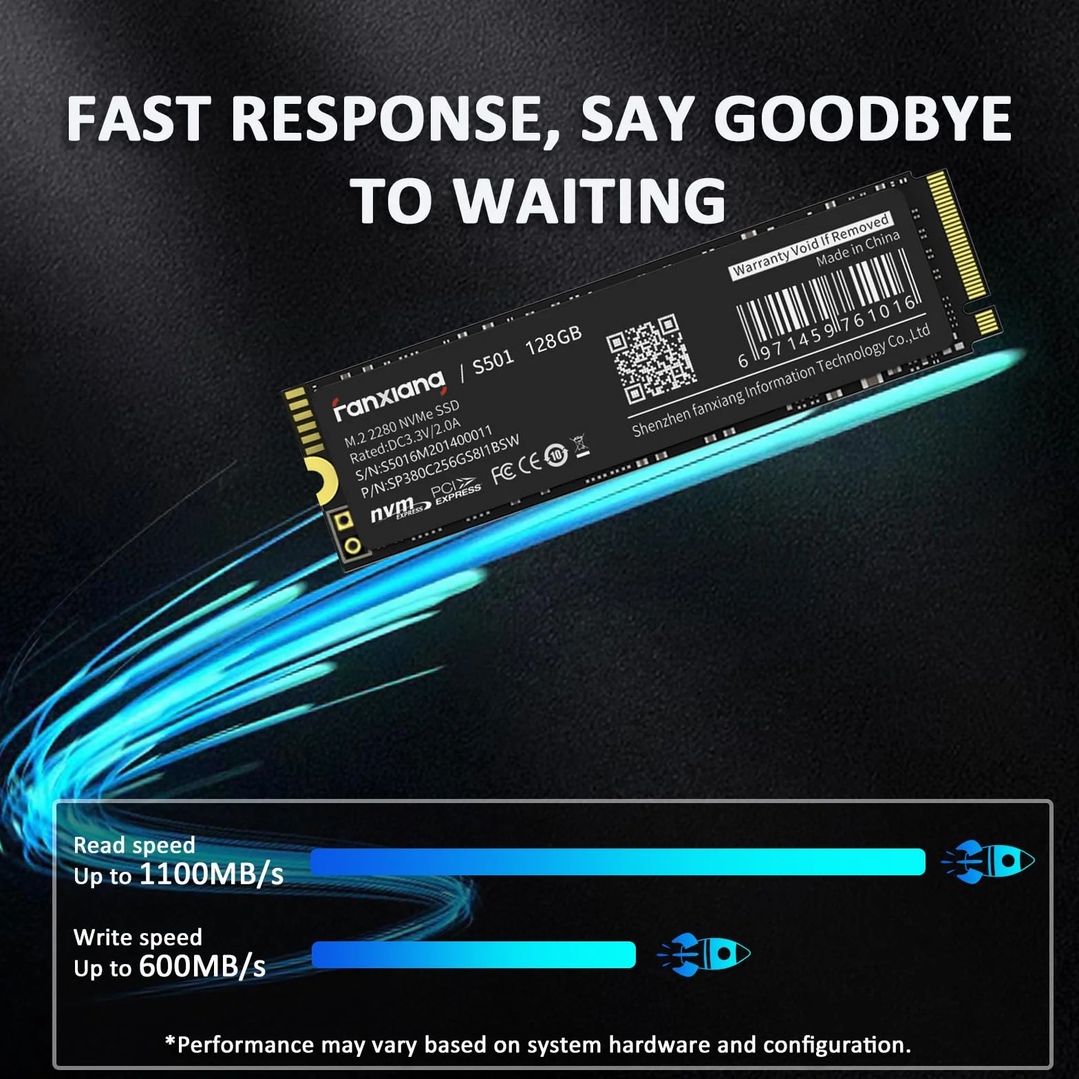 fanxiang M.2 SSD 128GB, PCIe Gen3.0 x4 2280, hasta 1200 MB/s de Lectura，SSD NVMe de 128 GB con Pasta térmica de grafeno，Ordenador Portátil y de Sobremesa, Disco Duro Interno