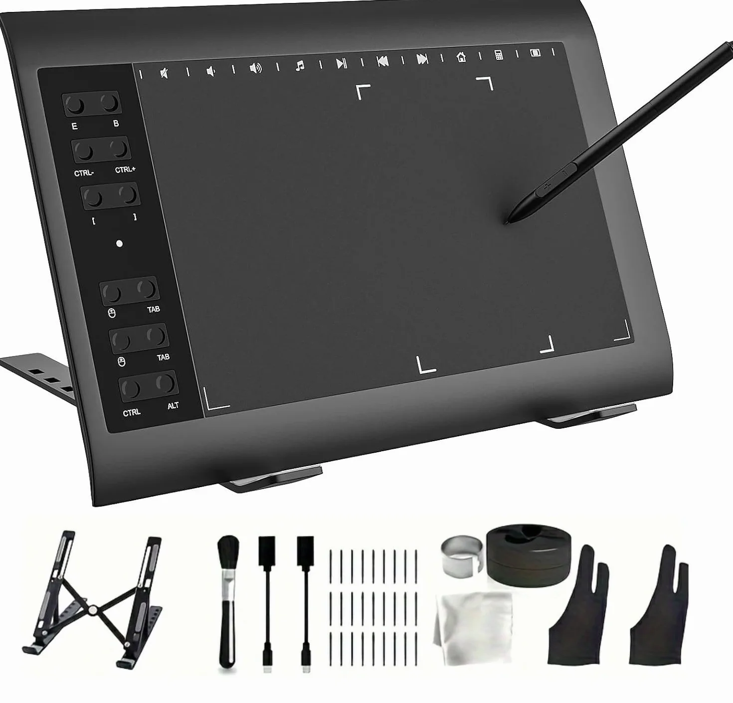 Tableta de Dibujo gráfica TEROW, Tableta de Dibujo Digital de 10 x 6 Pulgadas con Soporte y lápiz Capacitivo de 8192 Niveles para PC/Mac/Android 5.0 para Dibujo y enseñanza en línea, Bloc de Dibujo y