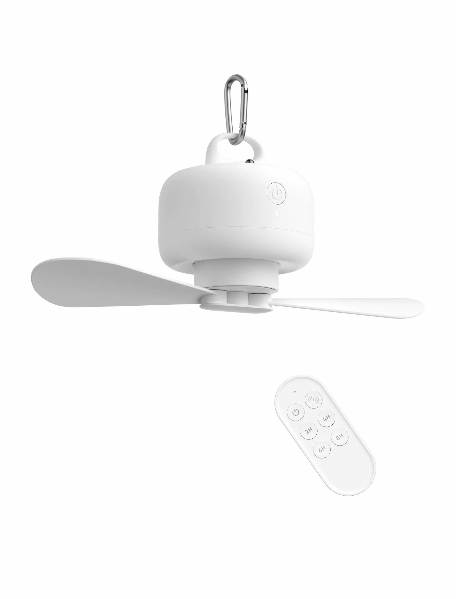 JISULIFE 8000mAh Ventilador de camping con pilas, USB recargable con control remoto, aspas de ventilador extraíbles, gancho para colgar, temporizador, 4 velocidades para exteriores-blanco
