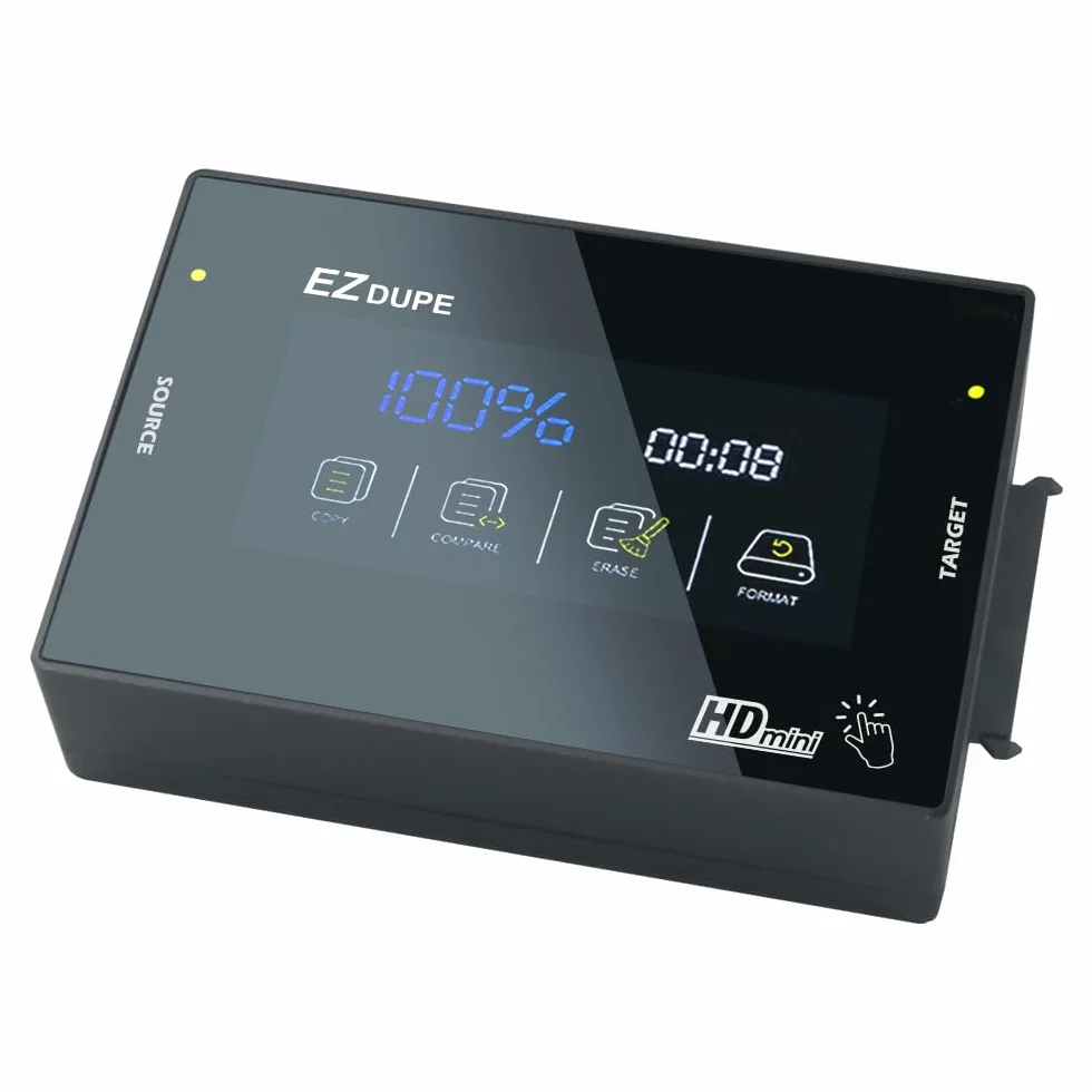 EZ DUPE Duplicador de Disco Duro SATA II 1:1 con Pantalla Táctil – Clonador de SSD HDD 3,5 y 2,5 (HDmini Touch)