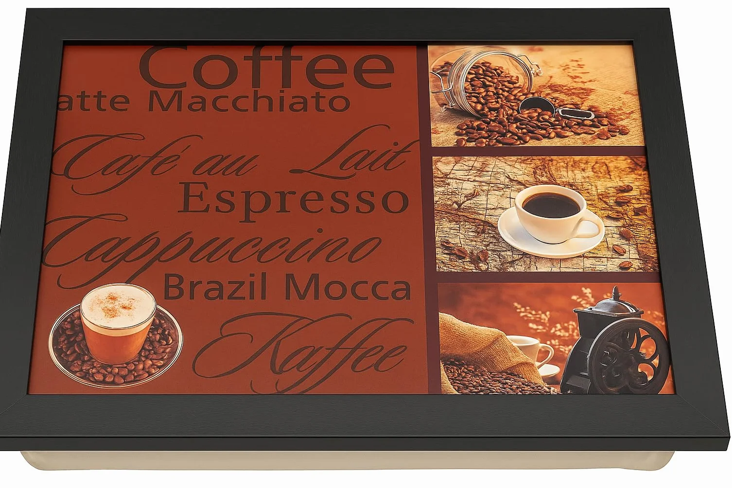 khevga Bandeja de Madera con Diseño de Café – Bandeja Decorativa para Servir Desayuno, Té o Decoración de Cocina, Estilo Vintage Rústico