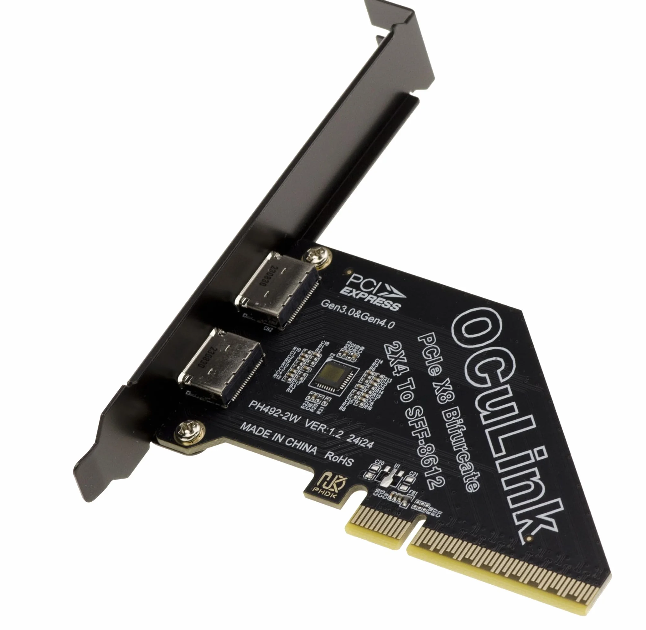 Kalea-Informatique - Tarjeta controladora PCIe Gen 4.0 x8 a 2 Puertos Oculink SFF-8612 SFF-8611 para Placa Base con Modo bifurcación