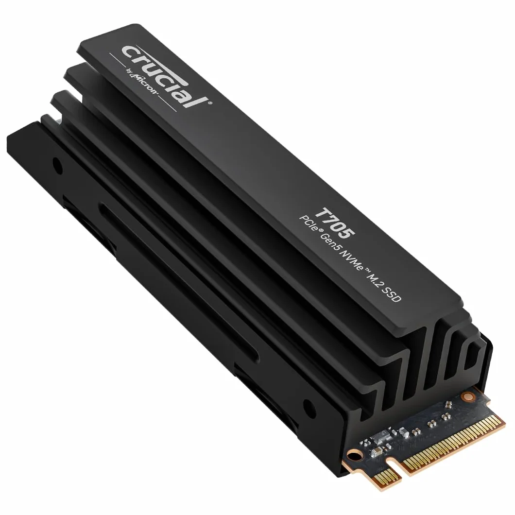 Crucial T705 SSD 2TB PCIe 5.0 x4 Gen5 NVMe M.2 con Disipador, Velocidades de Lectura hasta 14500 MB/s, Escritura 12700 MB/s, para PC de Escritorio, TLC NAND, Disco Duro Interno - CT2000T705SSD5