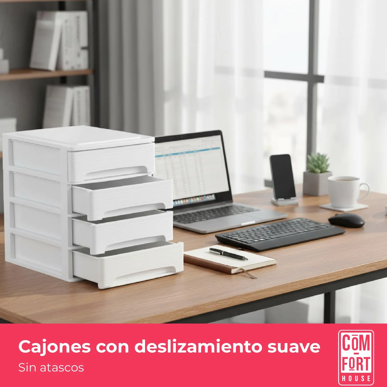 Cajonera Plástico 4 Cajones Blanco Organizador Escritorio Mini Cajonera Documentos 355x265x350 mm