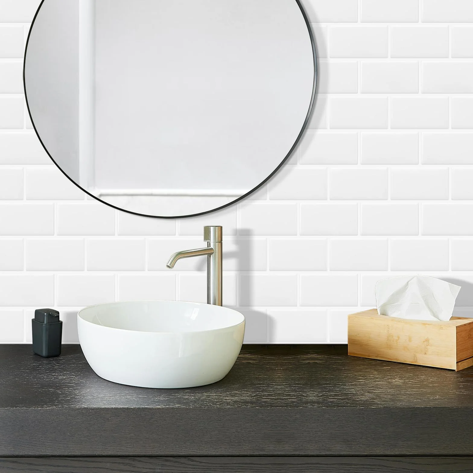DEWOO Autoadhesivos Vinilo Baldosas Azulejos Adhesivos Pared Cocina Baño Metro Blanco 30.5x30.5cm