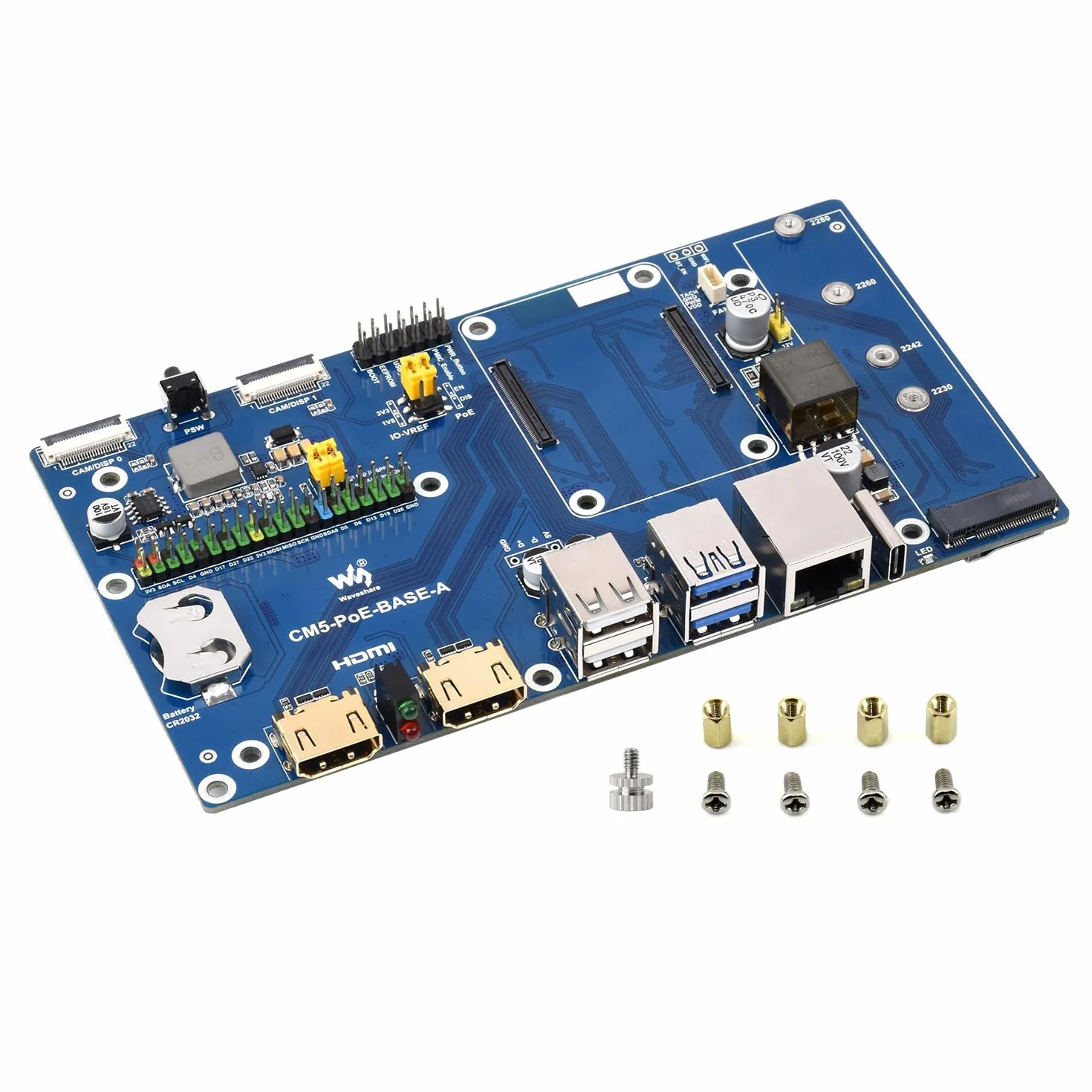 Waveshare Compute Module 5 IO Board, Compatible with All Variants of Raspberry Pi CM5, with PoE Feature, Single Board Only