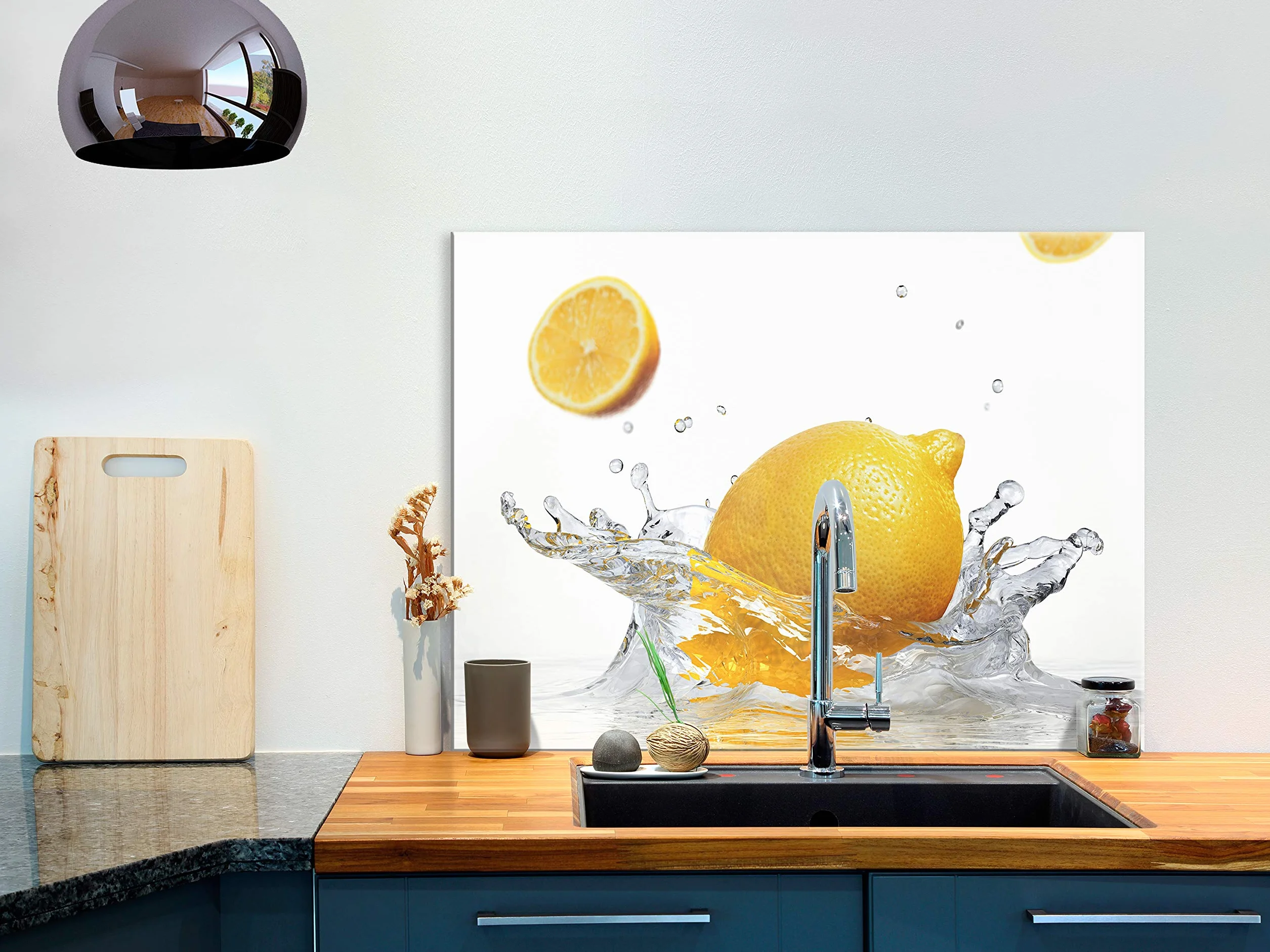 murando Panel de Vidrio para Cocina 80x60 cm Protector Pantalla Antisalpicaduras Decorativo Agua citronnée