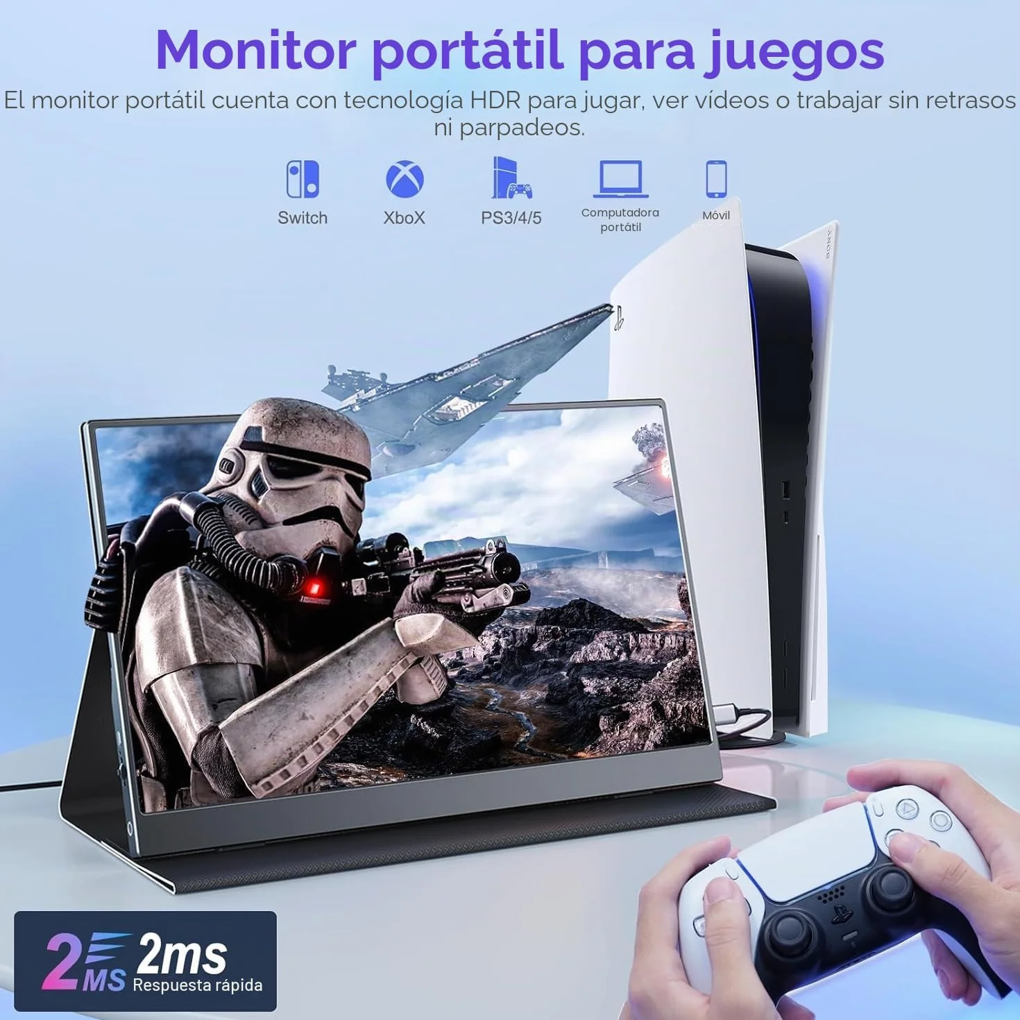 Monitor Portátil 15.6 Pulgadas IPS 1080P FHD con Mini HDMI USB-C para Portátil PS5 Xbox