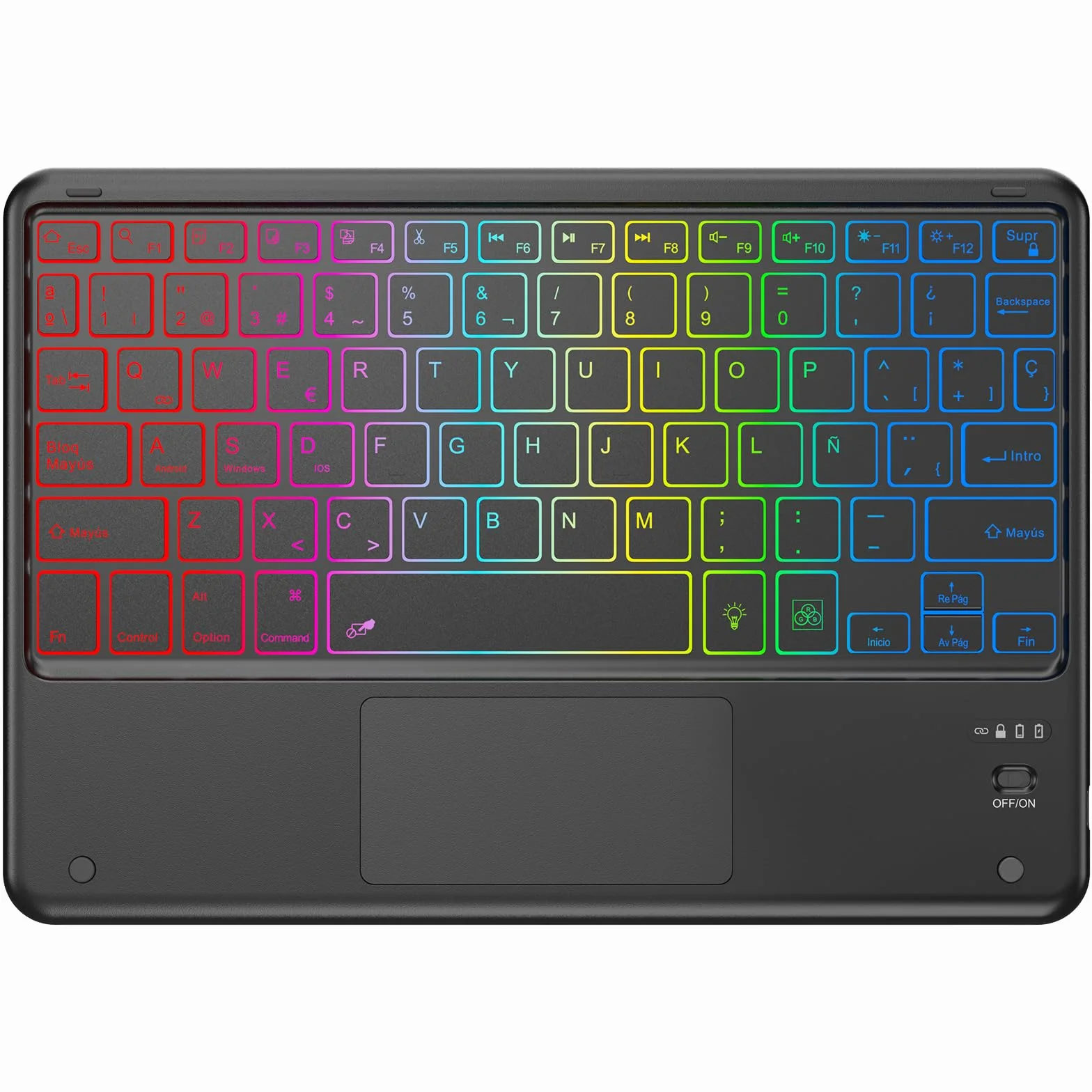 KBCASE Teclado con TouchPad, Teclado Bluetooth Inalámbrico Español para Tablet iPad/iOS/Android/Windows/iPad Pro/iPad Air/iPad Mini, Samsung, Lenovo, Huawei, iPhone y Retroiluminación de 7 Colores