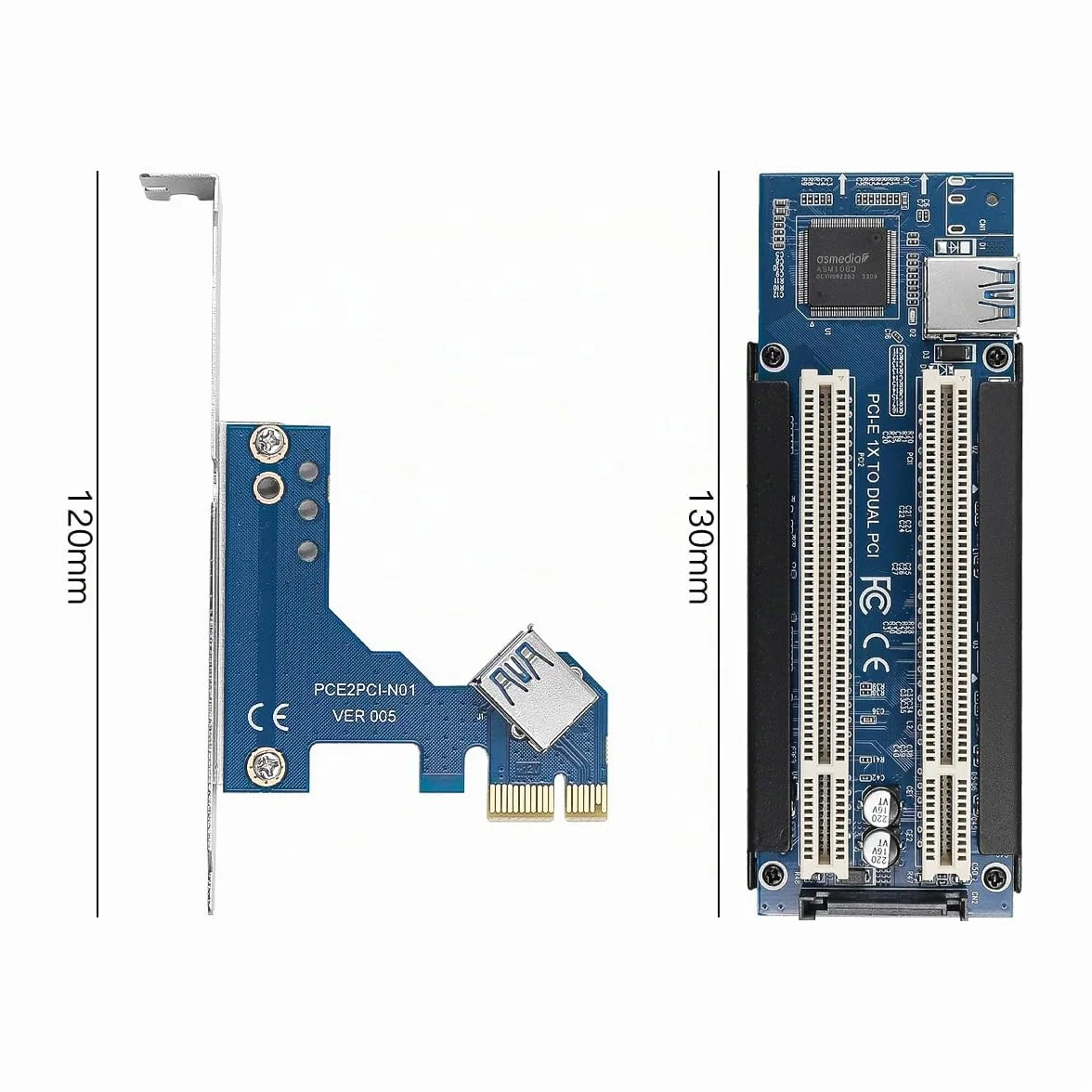 DollaTek Tarjeta adaptadora PCIe a PCI PCI-E Express X1 a Tarjeta extensora PCI Riser Dual con Cable USB3.0 para Tarjeta de Sonido de Escritorio