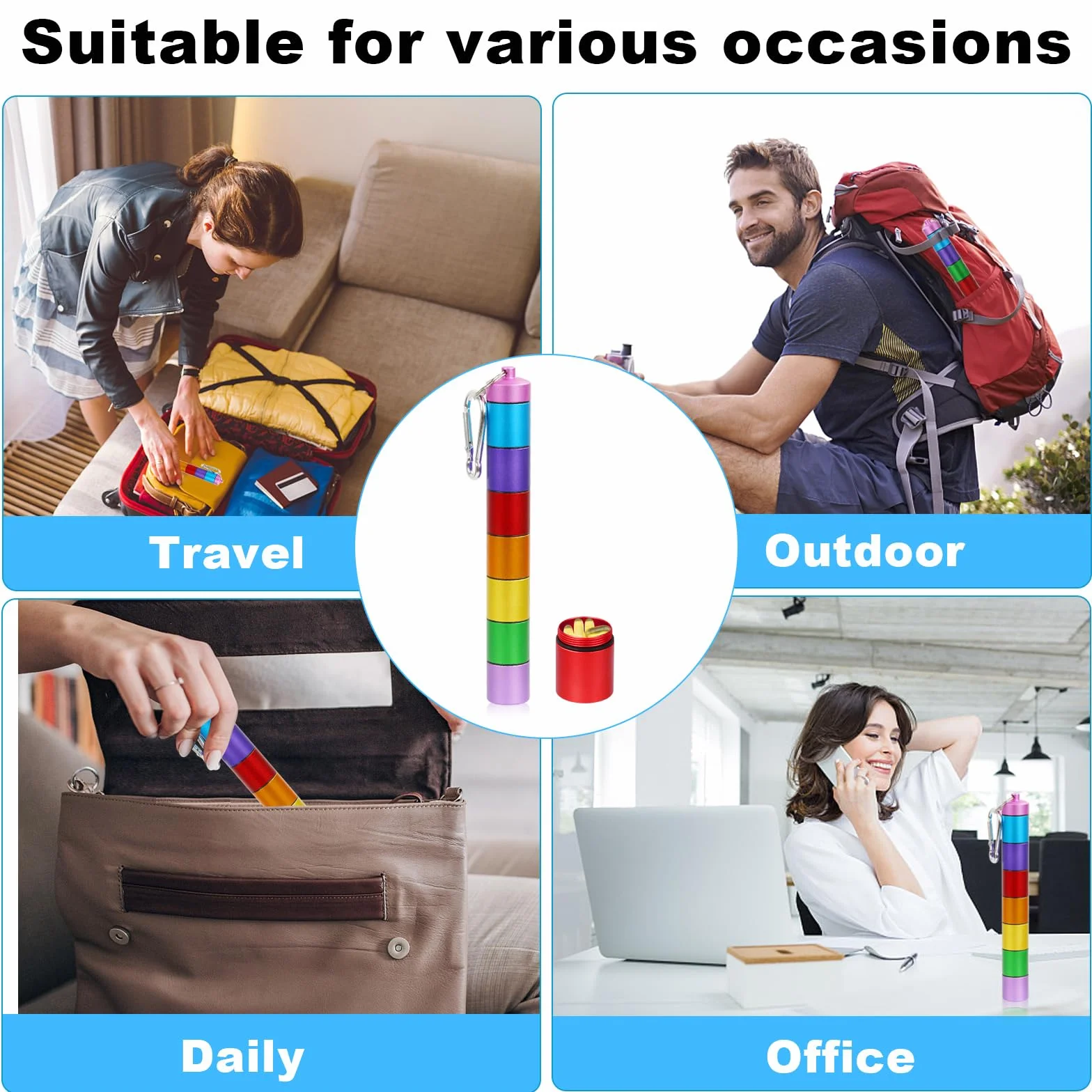 Pastillero Semanal Metálico 7 Compartimentos Impermeable Sellado para Viaje