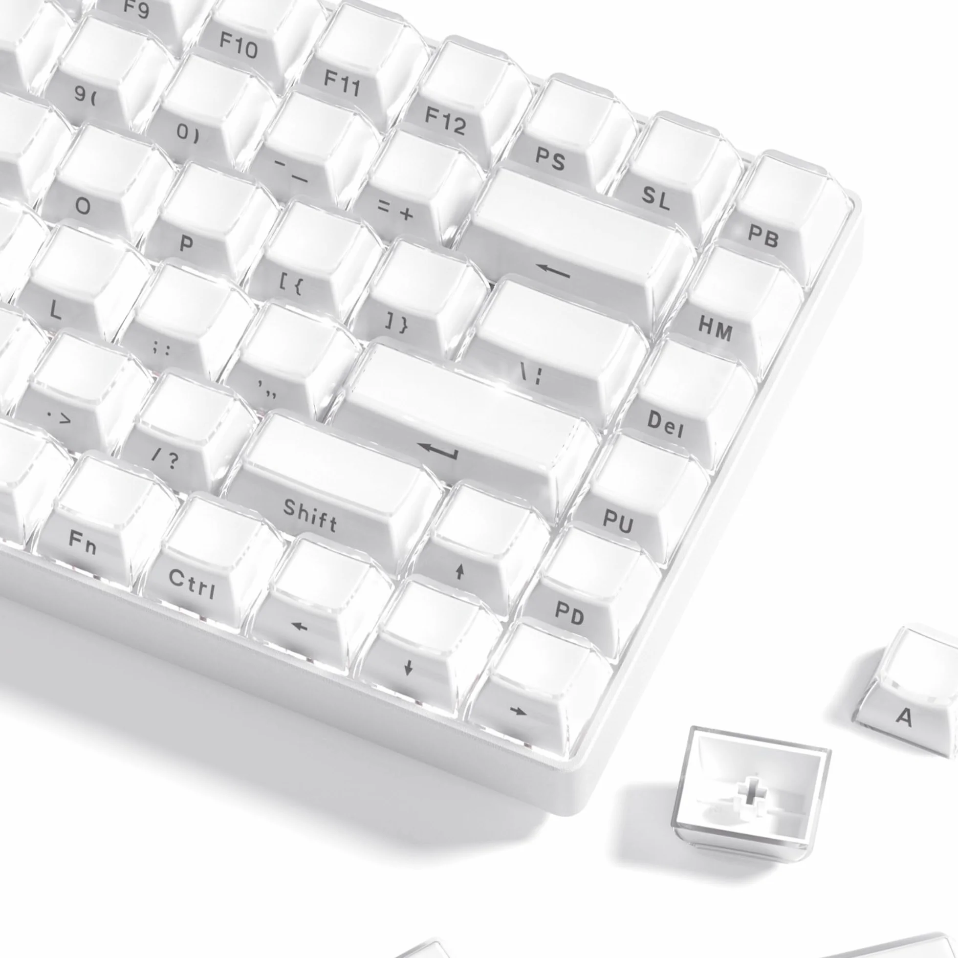 Womier Crystal Jelly - Teclas para Teclado mecánico (no necesariamente españolas), 60, 65, 75 y 100%, impresión Lateral, Lindas Teclas de Perfil OEM, Cherry Gateron MX de 113%, Blanco