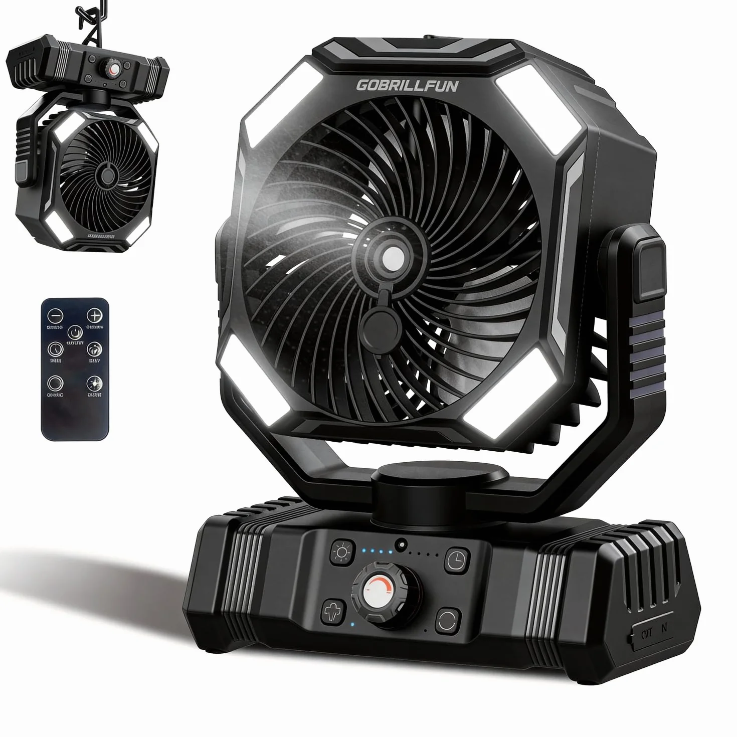 Ventilador a Batería con Nebulizador, Ventilador Portátil Recargable 10000mAh, Ventilador Oscilante con Depósito 300mL, Control Remoto, Luz LED, Temporizador para Camping Terraza Playa Oficina