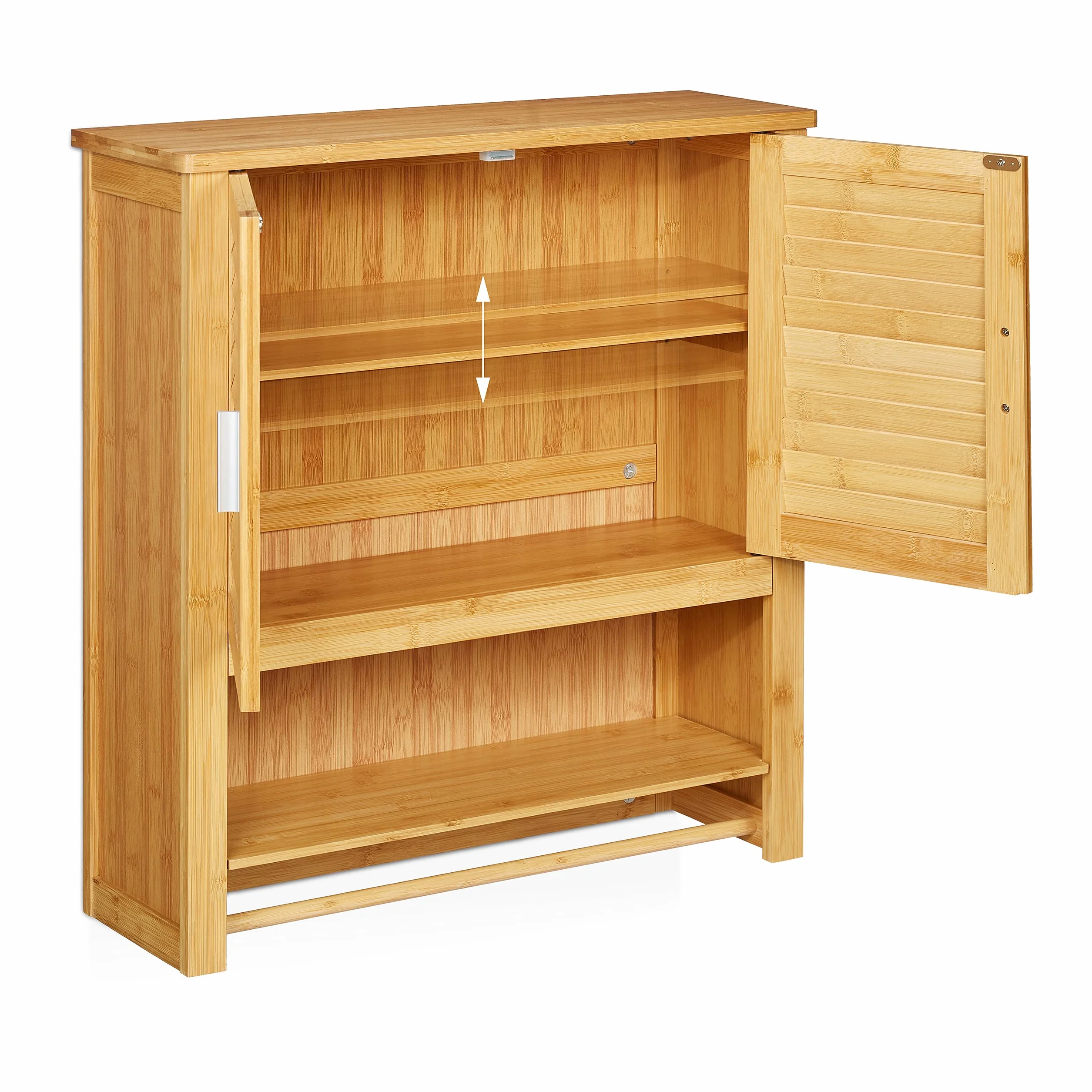 Relaxdays Estante de pared LAMELL bambú 66x62x20 cm 2 puertas color natural