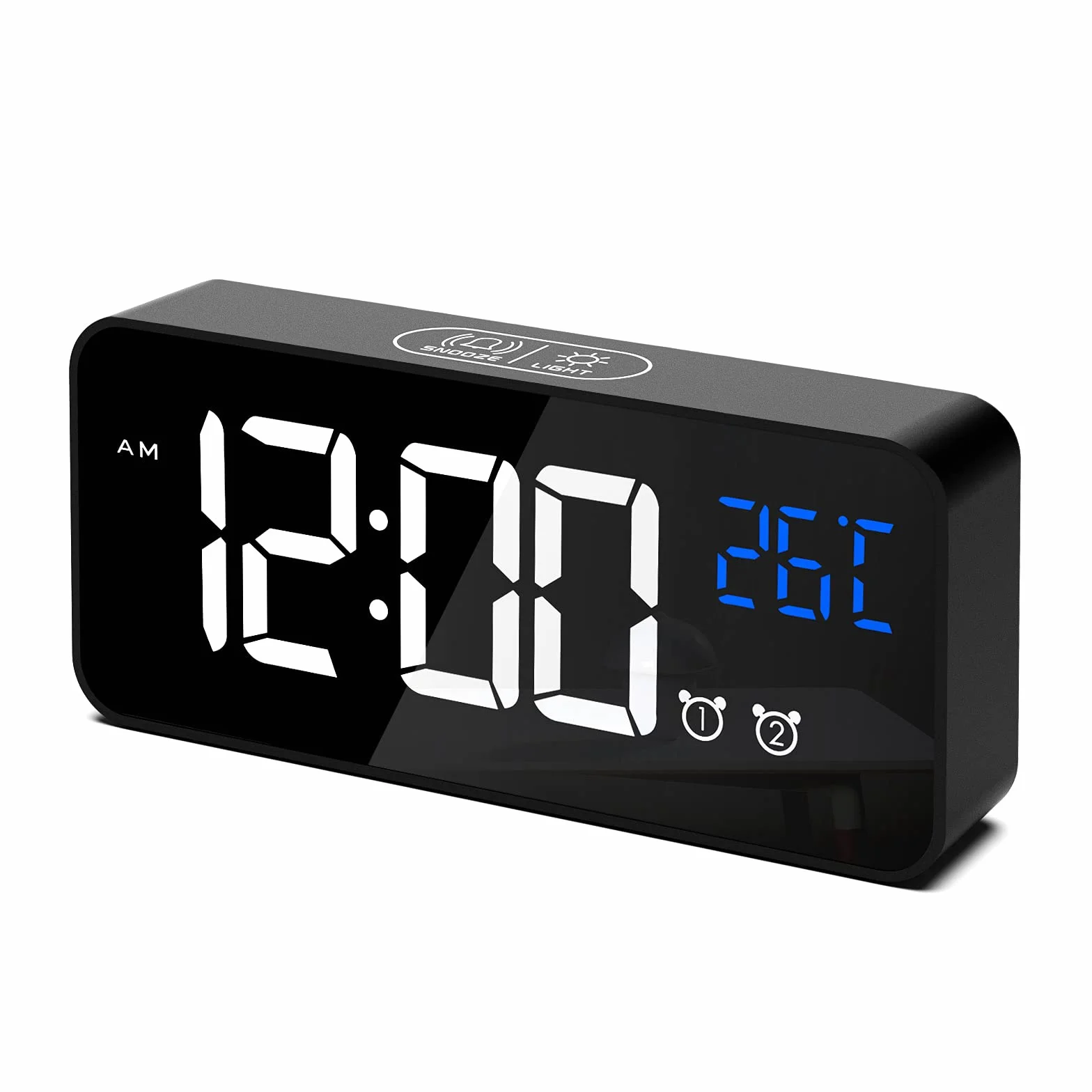 CHEREEKI Reloj Despertador Digital con Temperatura, Brillo Ajustable, Alarma Dual, Puerto USB