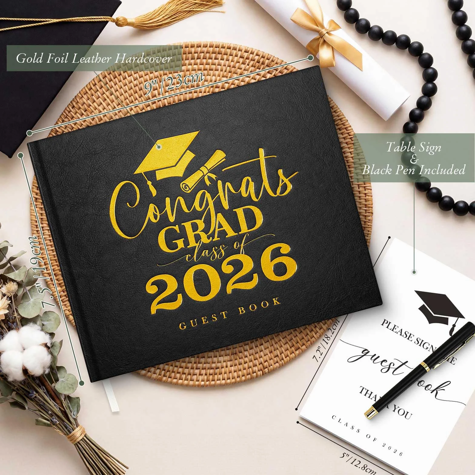Lanpn Graduation Guest Book for Class of 2026, 140 Pages Black, with Pen Sign, University Remember