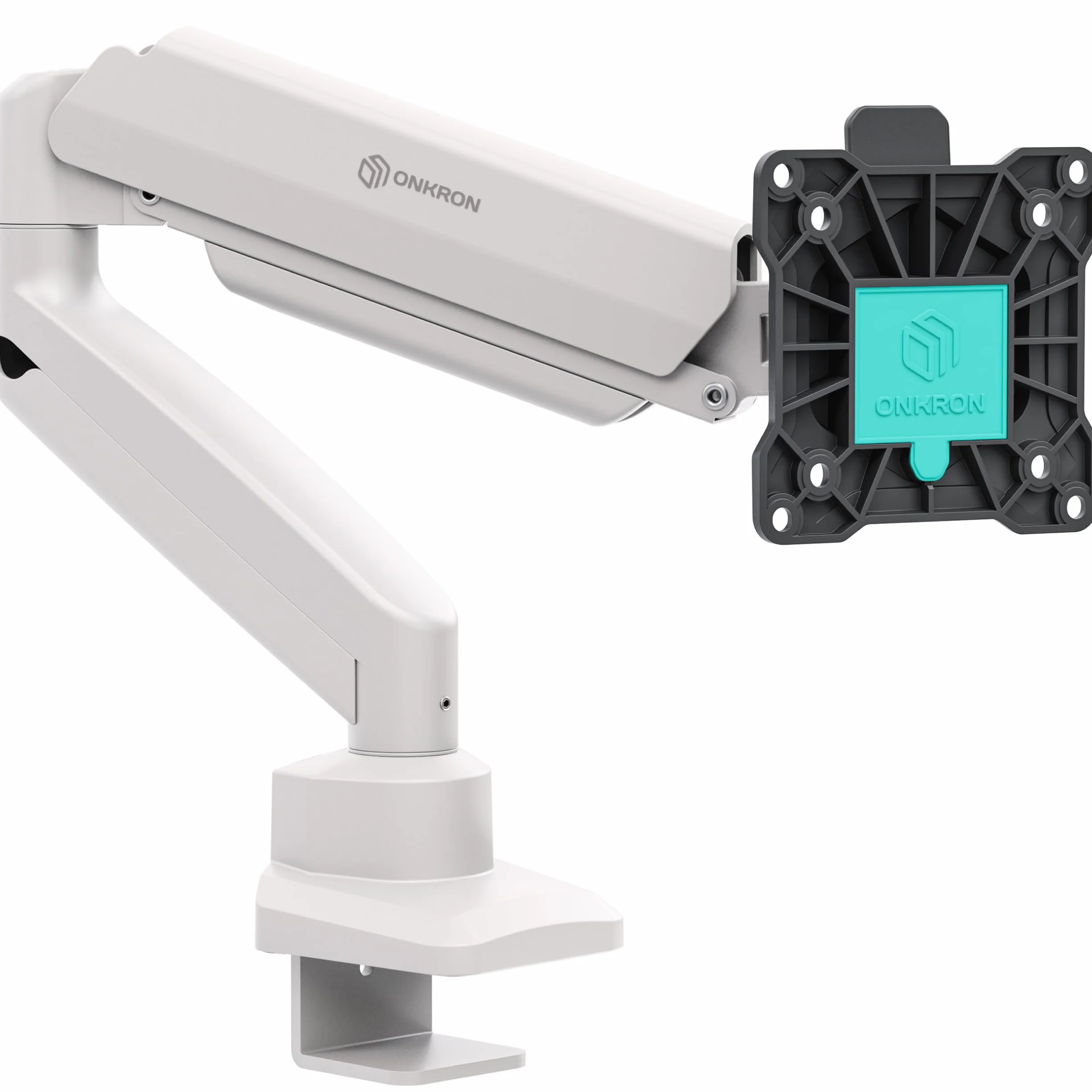 ONKRON Soporte Monitor Escritorio 13"-32", Carga 2-10 kg, VESA 75x75-100x100 mm, Brazo Monitor Regulable en Altura, Soporte Pantalla Ordenador Inclinable, Giratorio, Sobremesa, Blanco G80-BW
