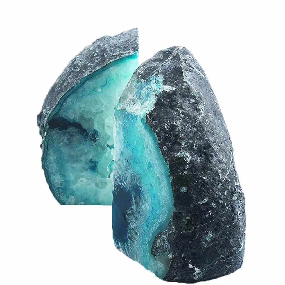 AMOYSTONE Agate Geode Bookends Heavy Duty Stone Book End Decorative Holder Home Office Decor 1 Pair 2-3 LBS