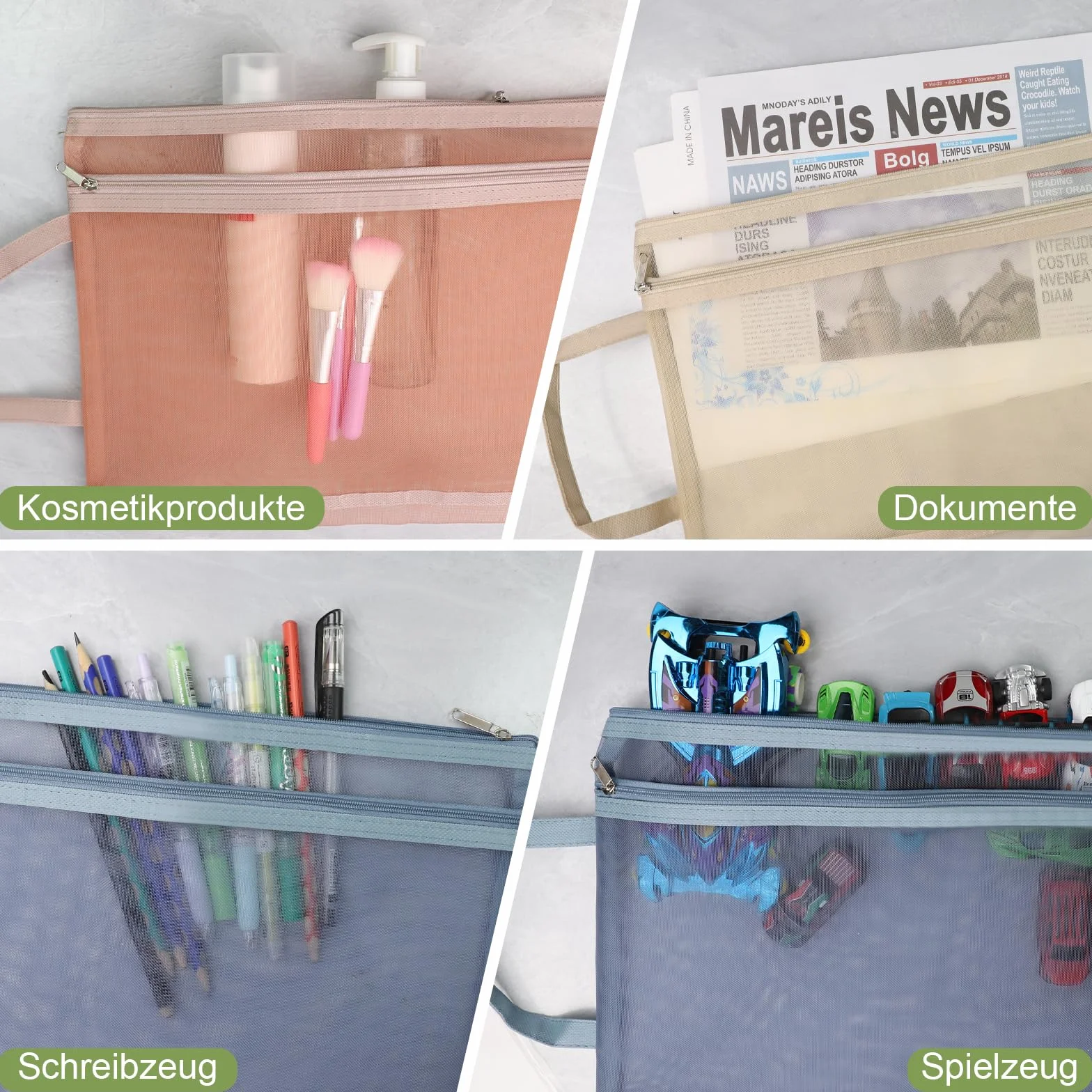 Bolsa de Malla Transpirable A4 5PCS Organizador Multiusos Cremallera y Asa para Documentos