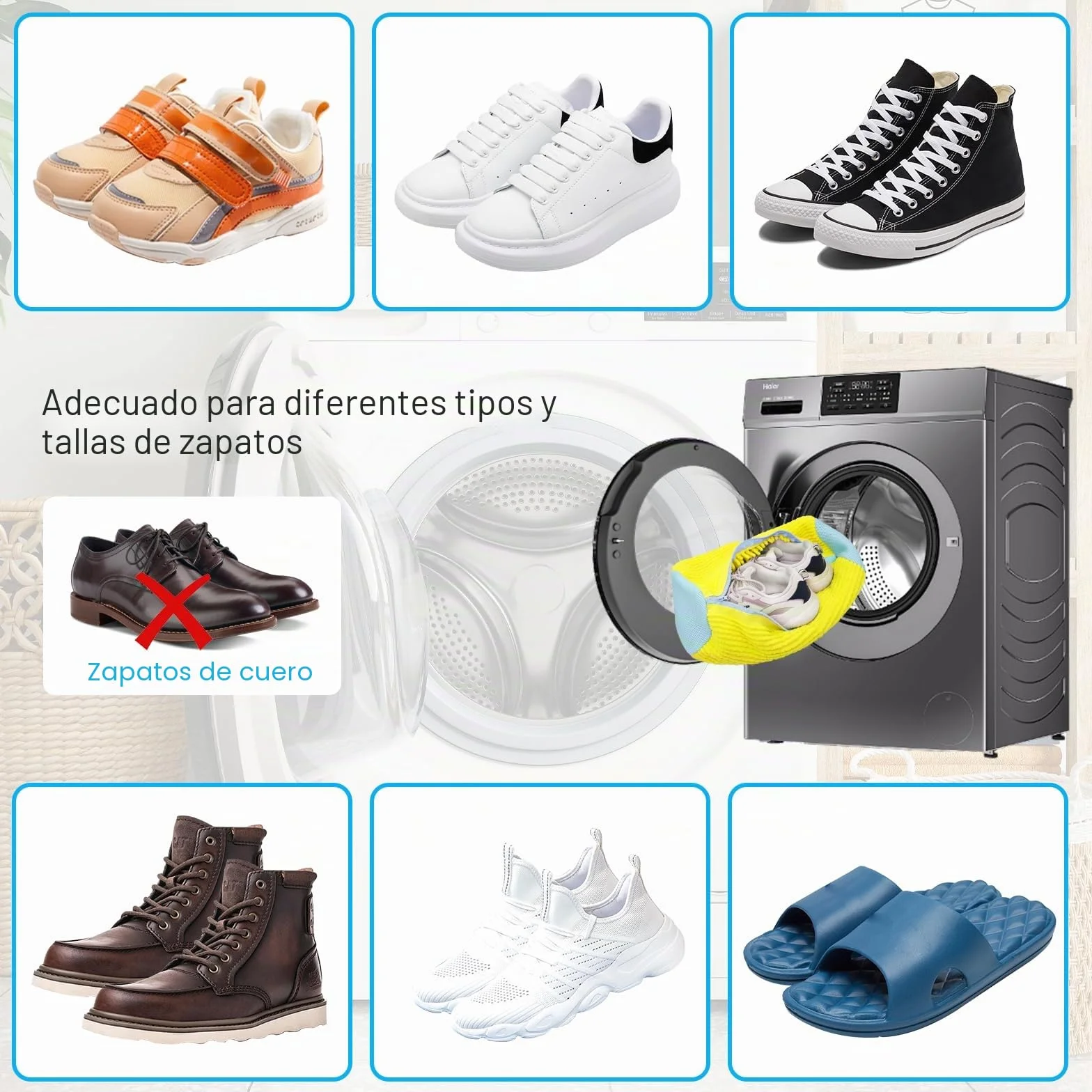 Bolsas para Lavar Zapatillas en Lavadora, Reutilizable Malla 360° con Cremallera, Funda para Zapatos, Amarillo