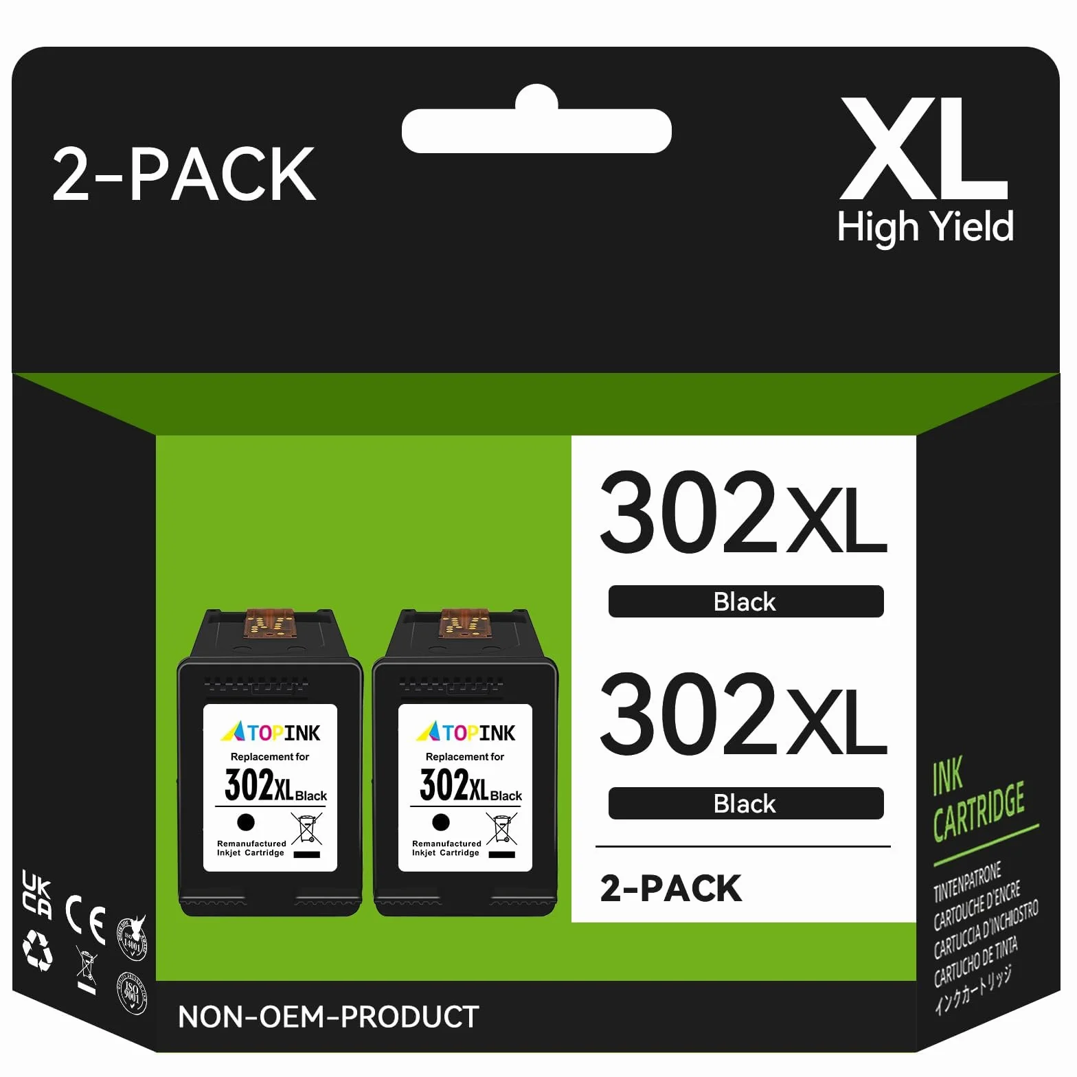 302XL Negro Cartucho de Tinta Compatible con Tinta HP 302XL, 302 XL Negro Compatible con HP DeskJet 3639 2130 3630 3636 1110 OfficeJet 3833 3830 3831 5230 Envy 4520 4525 4527 4524