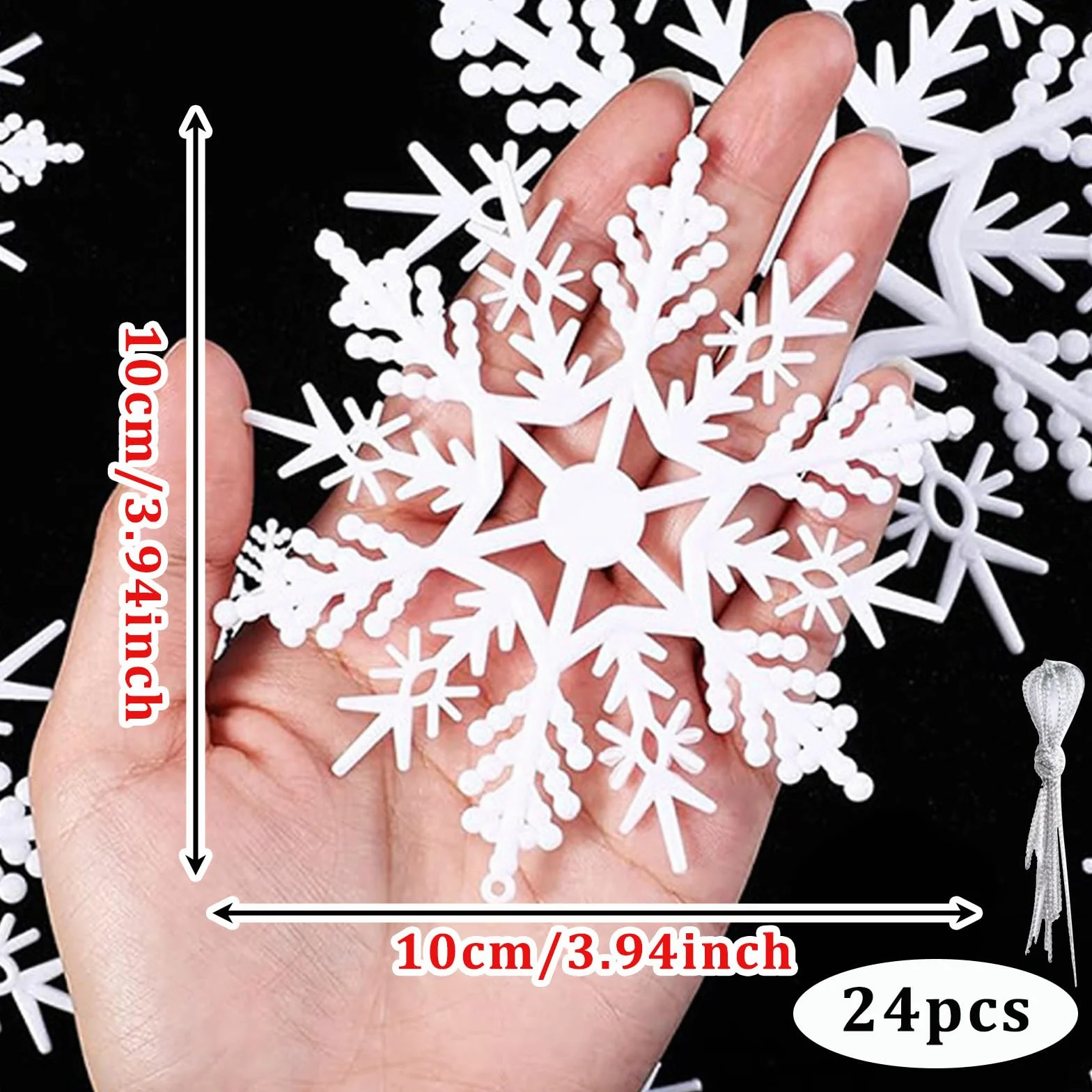 Copos De Nieve Decoracion, 24 Piezas Blanco Brillante Adorno Colgante Arbol Navidad Fiesta Invierno