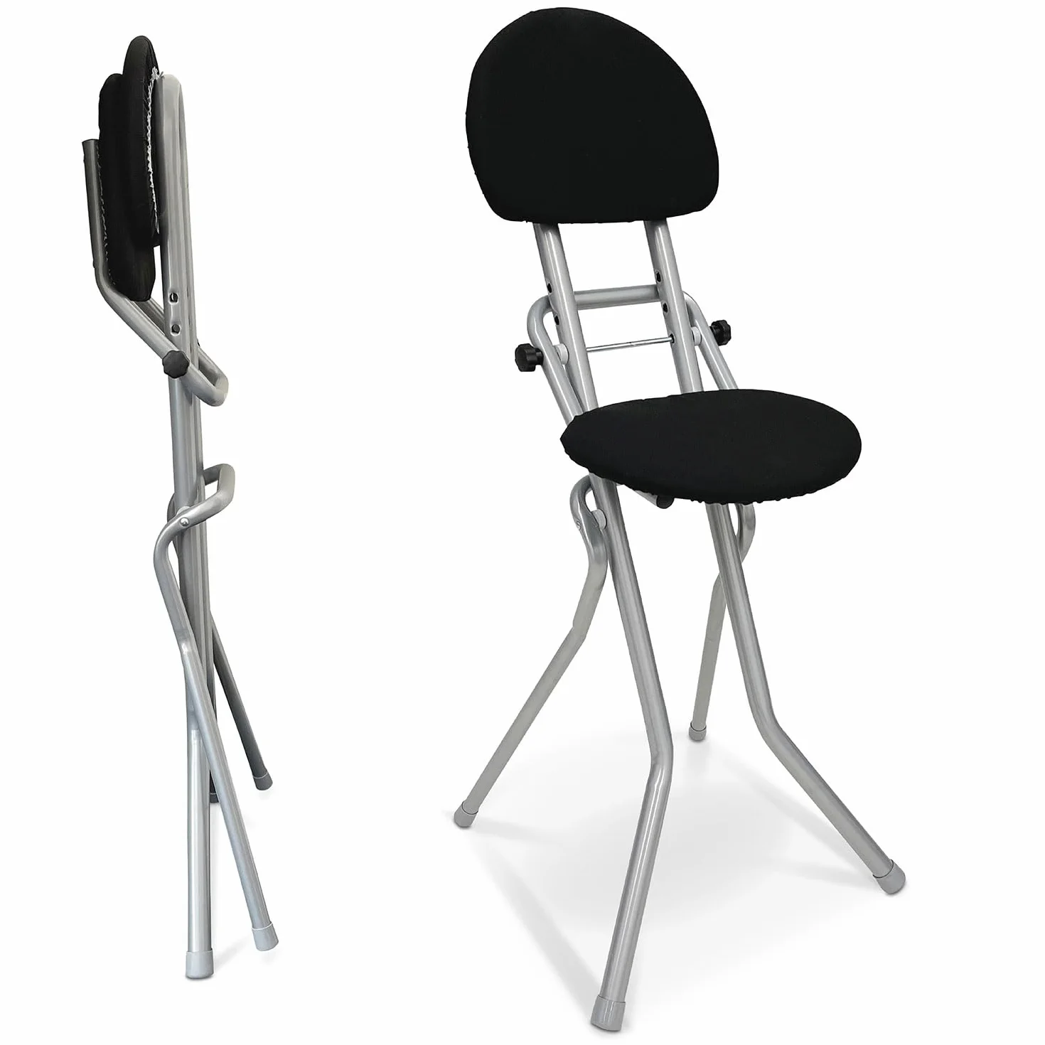 ELONEO Silla Plegable Acolchada Antideslizante 3 Alturas 58-65 cm 120 kg 45x98x47 cm Plateado