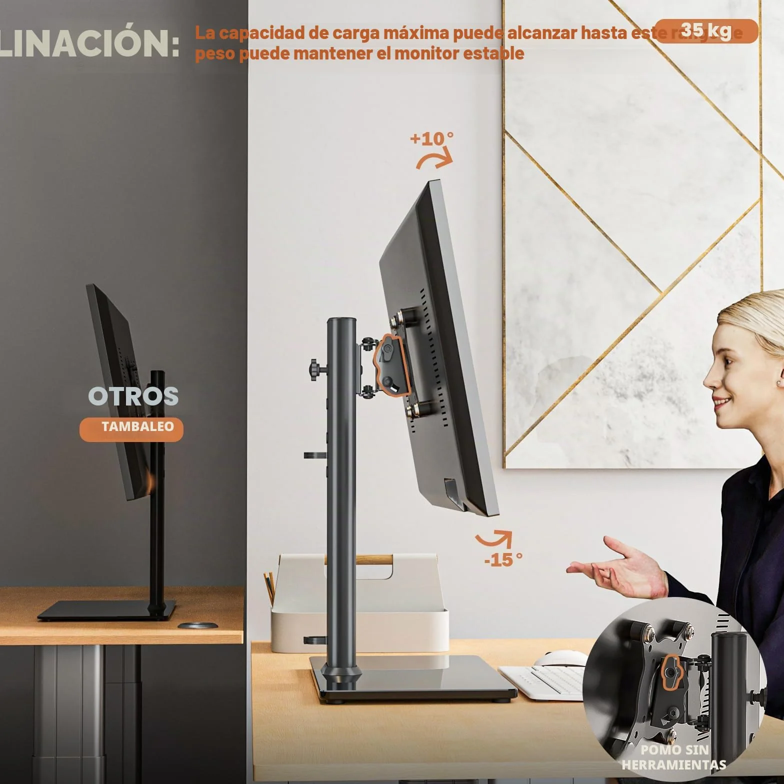 Hemudu Soporte TV Pie Universal 13 a 32 Pulgadas, Soporte TV Mesa Giratorio 100º, Soporte Monitor Altura Ajustable de 4 Niveles, Inclinable 25º, Rotación 360º, Max Peso 35 kg, Max Vesa 100x100 mm