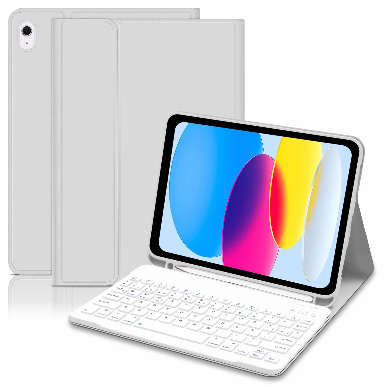 Lielax Funda Teclado para iPad 11.ª Gen (A16) / 10.ª Generación (11/10.9 Pulgadas) 2025/2022, Bluetooth Inalámbrico Desmontable Español Ñ Teclado para iPad 10/11 Gen, Gris