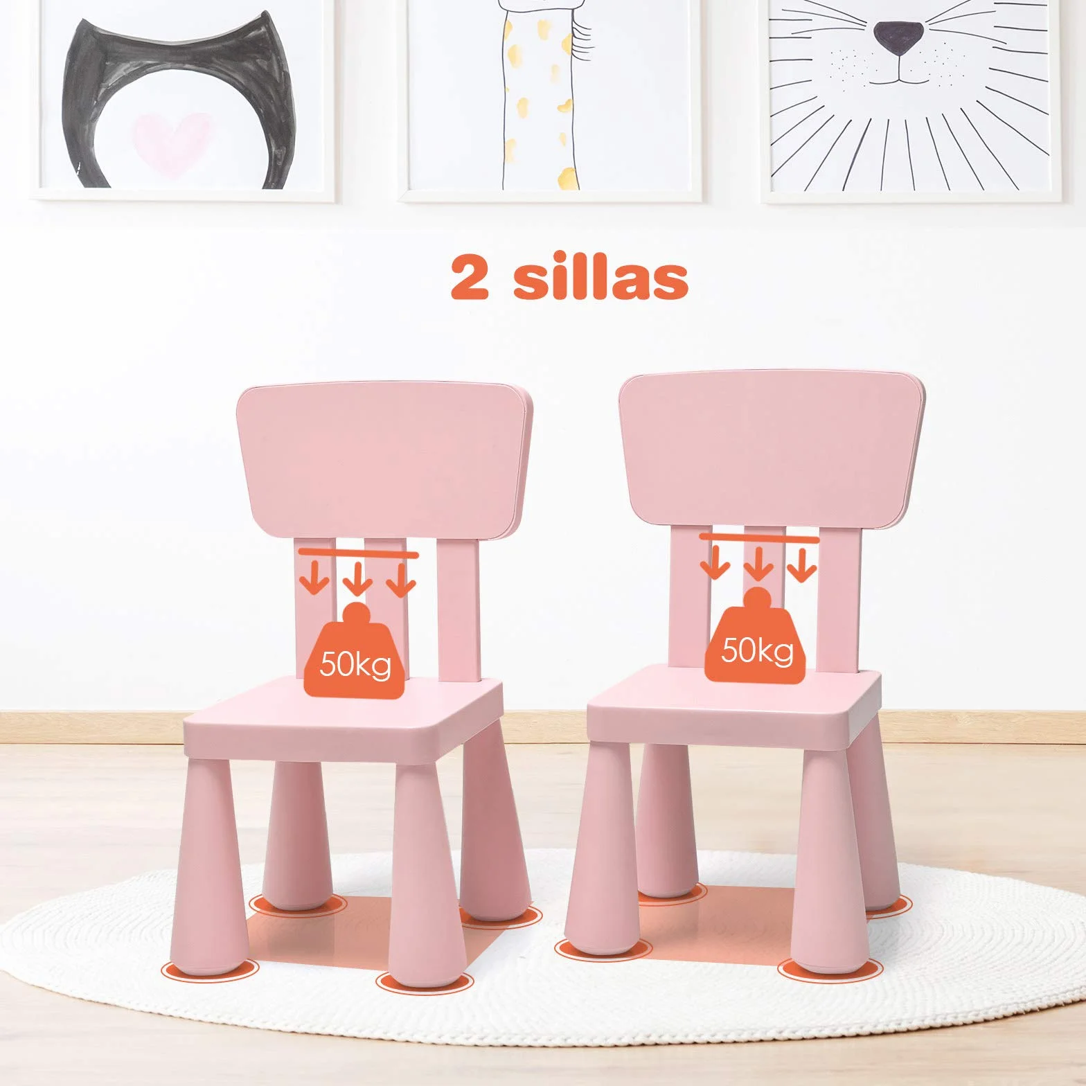 COSTWAY Juego de Mesa y 2 Sillas de Plástico para Niños Rosa