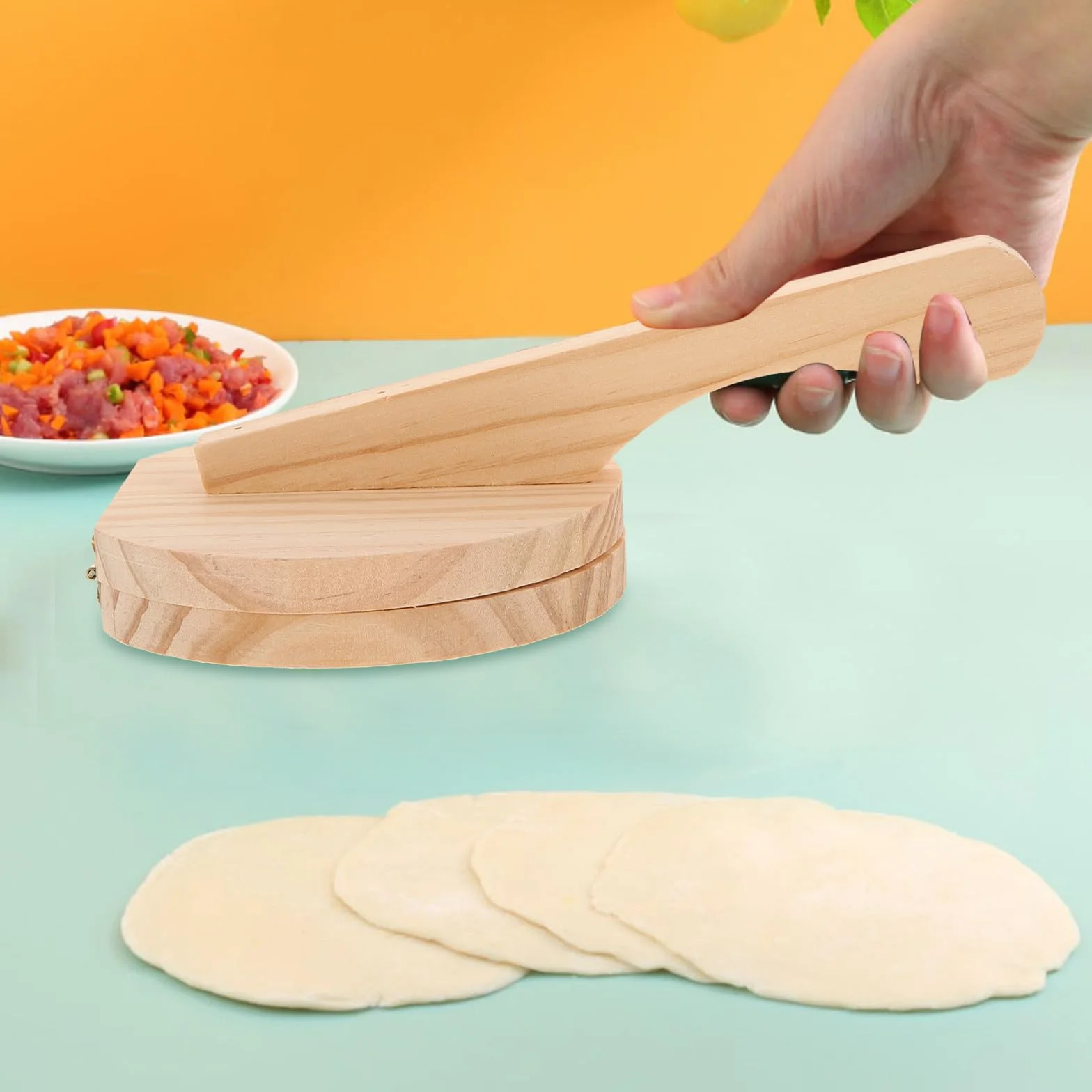 Prensa Manual para Bolas de Masa Hervida 21.5x12.5 cm de Madera Ergonómica para Empanadillas y Dumplings