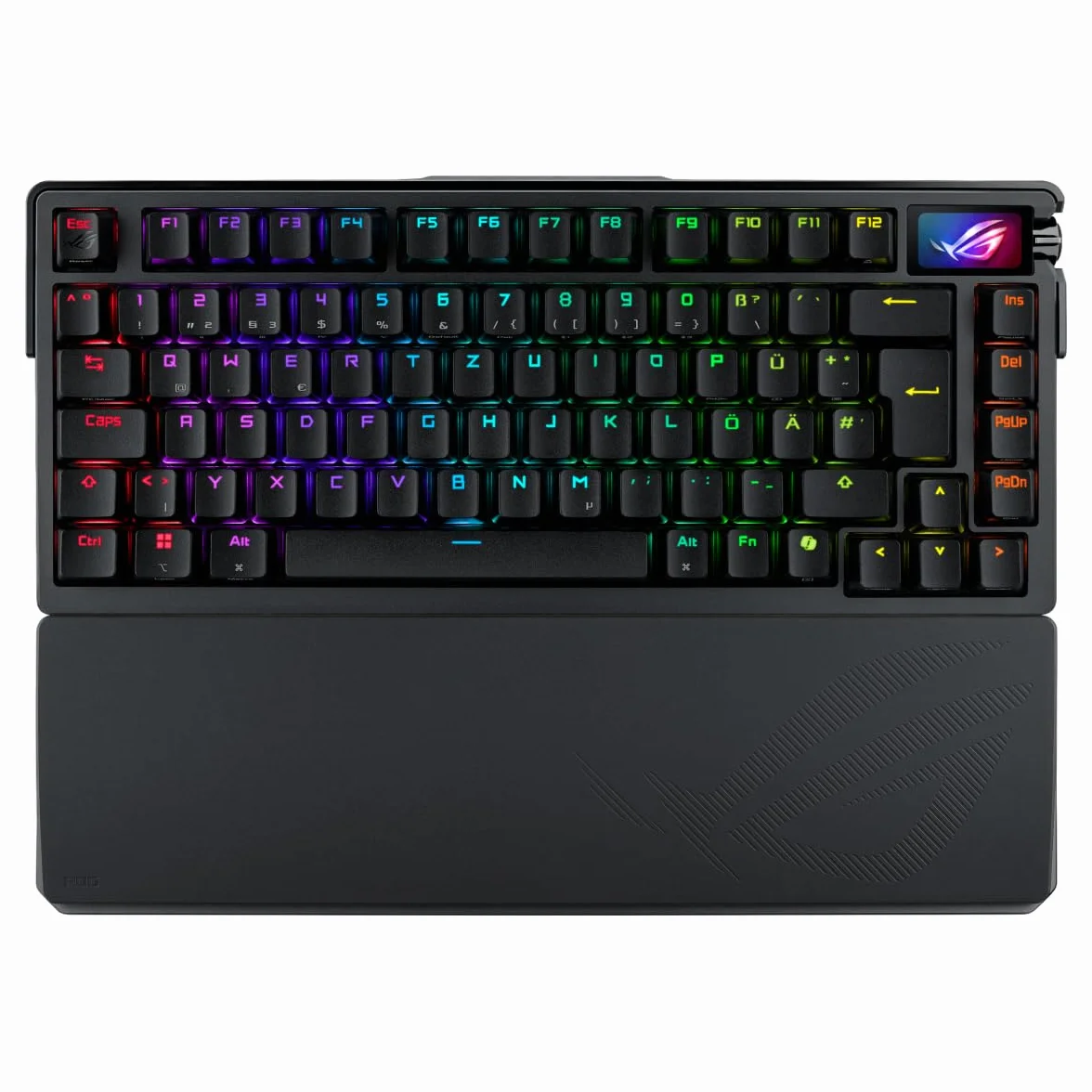 ASUS ROG Azoth Extreme 75% Teclado para Juegos (disposición QWERTZ, interruptores mecánicos ROG NX, Pantalla táctil OLED, Triple botón de Control, inalámbrico a través de Bluetooth, 2.4 GHz RF