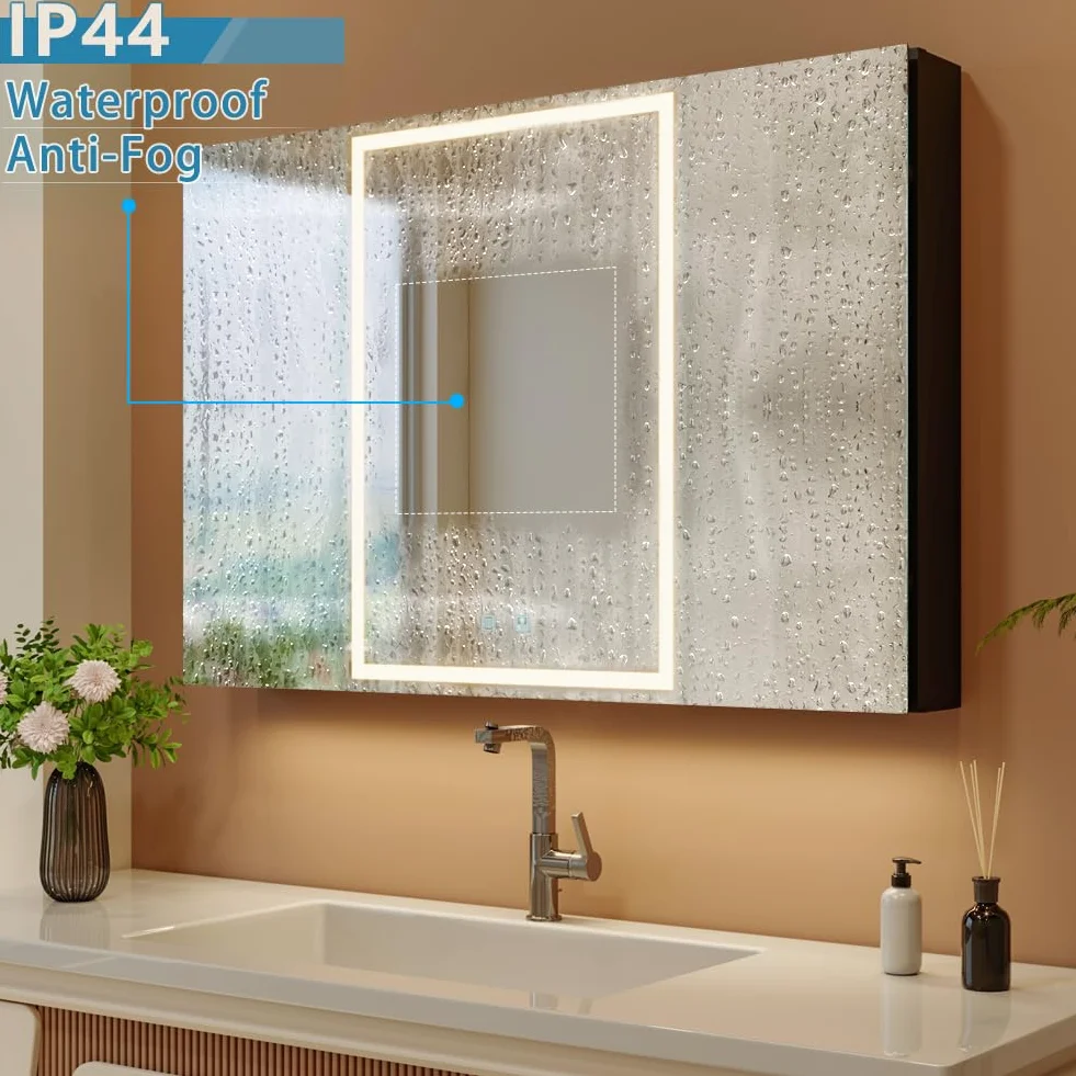 KWW LED Botiquín de Baño con Espejo, Temperatura de Color Ajustable, 3 Puertas 100×70 cm