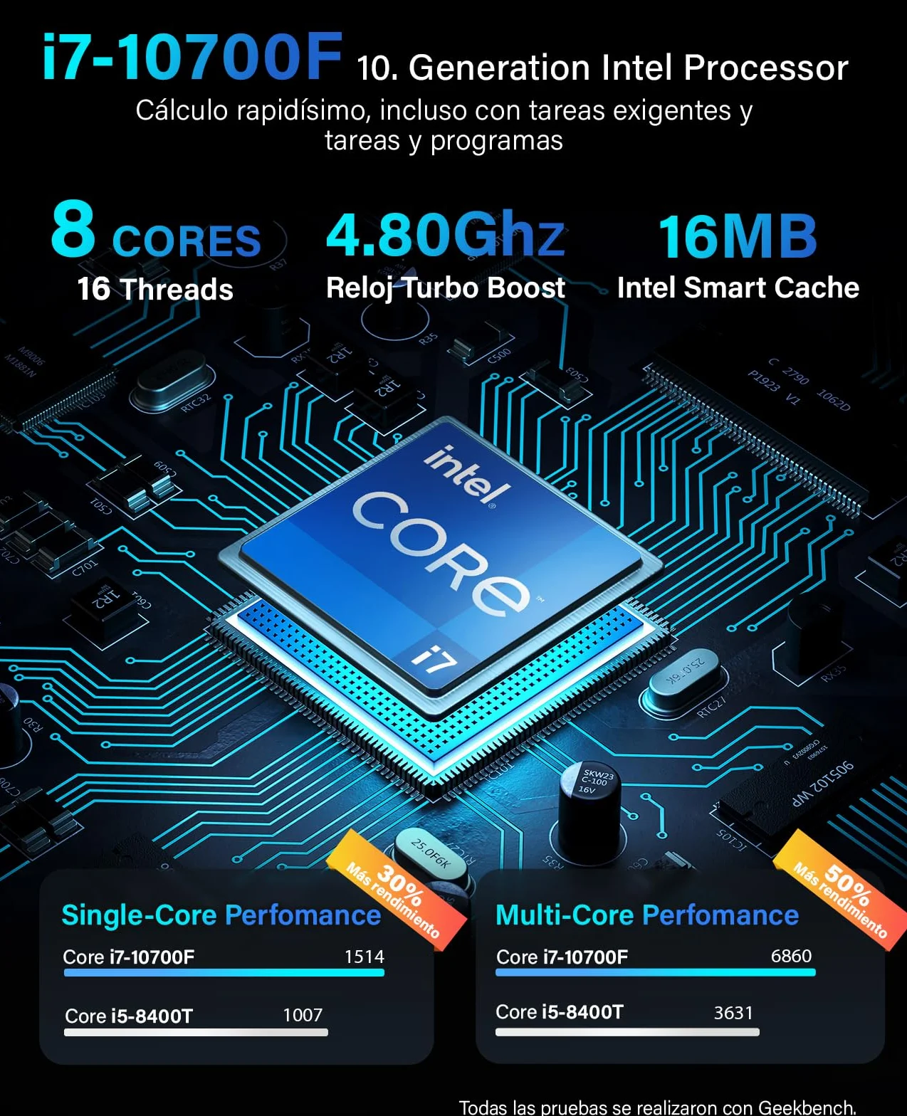 Greed® Multimedia V2 PC con Intel Core i7 10700 - Ordenador de sobremesa + Home Office PC con 4,8 GHz, 16 GB RAM - 512 GB SSD - DVD+RW - USB3.1 - Wi-Fi, con Windows 11 Pro