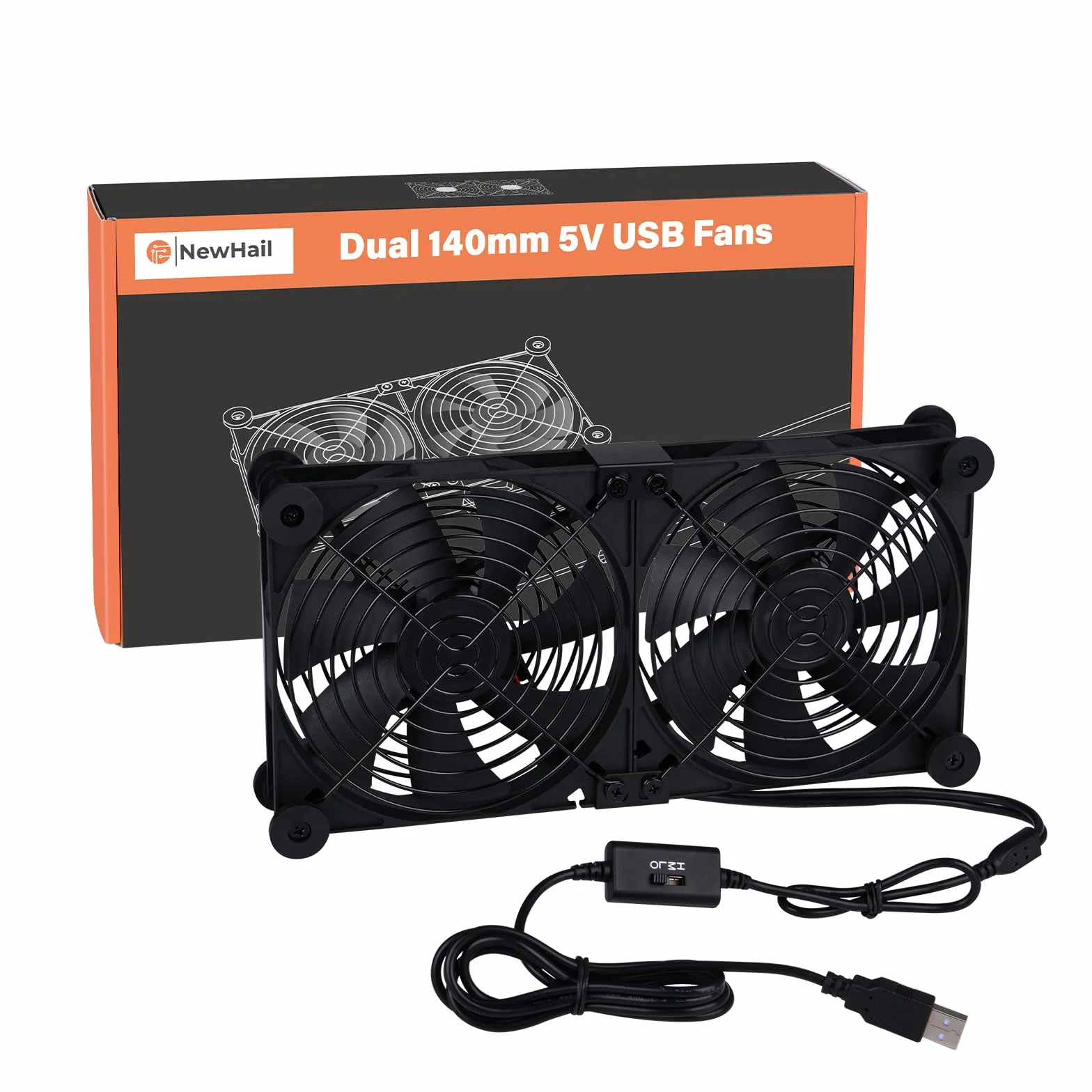 Ventilador de enrutador dual silencioso de 140 mm con controlador de velocidad L/M/H de 3 grados, ventilador de caja de refrigeración alimentado por USB de 5 V CC para módem enrutador