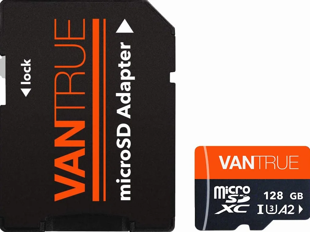 VANTRUE - Tarjeta de Memoria microSD UHS-I U3 A2 4K 128GB con Adaptador Compatible con cámara integrada, Smartphone, Tableta, cámara de acción y cámara de vigilancia (128 GB)
