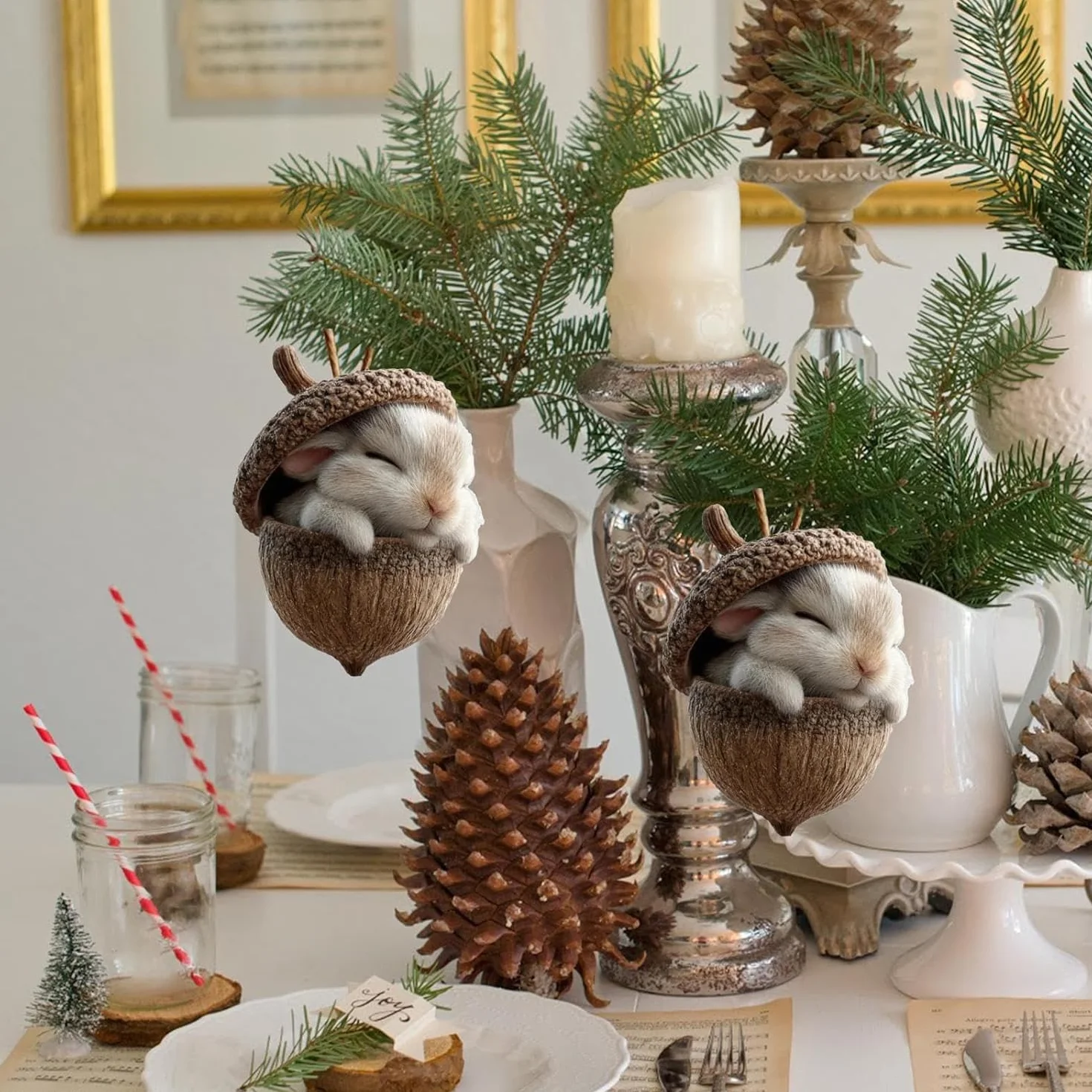Adornos de bellota forma animales bosque acrílico 3D plano decoración árbol Navidad 2026